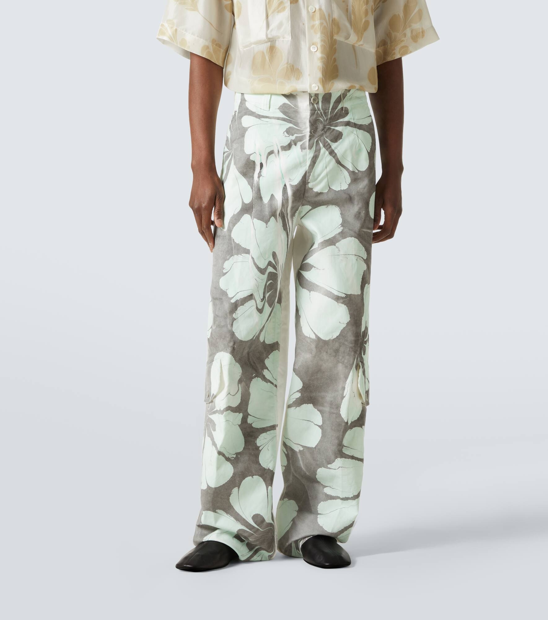 Floral cotton wide-leg pants - 3