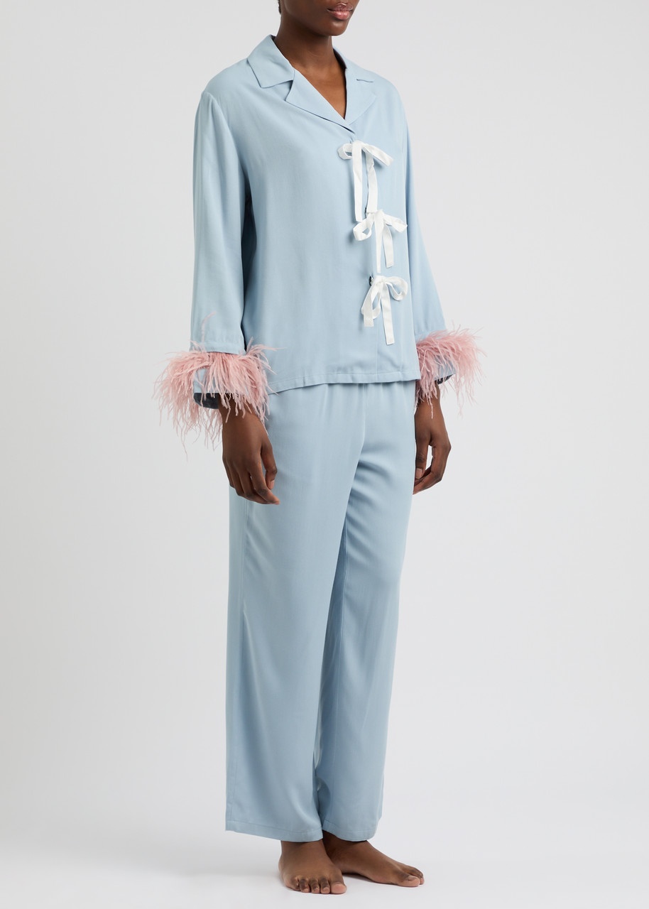 Sleeper The Bow Feather-trimmed Twill Pyjama set - 2