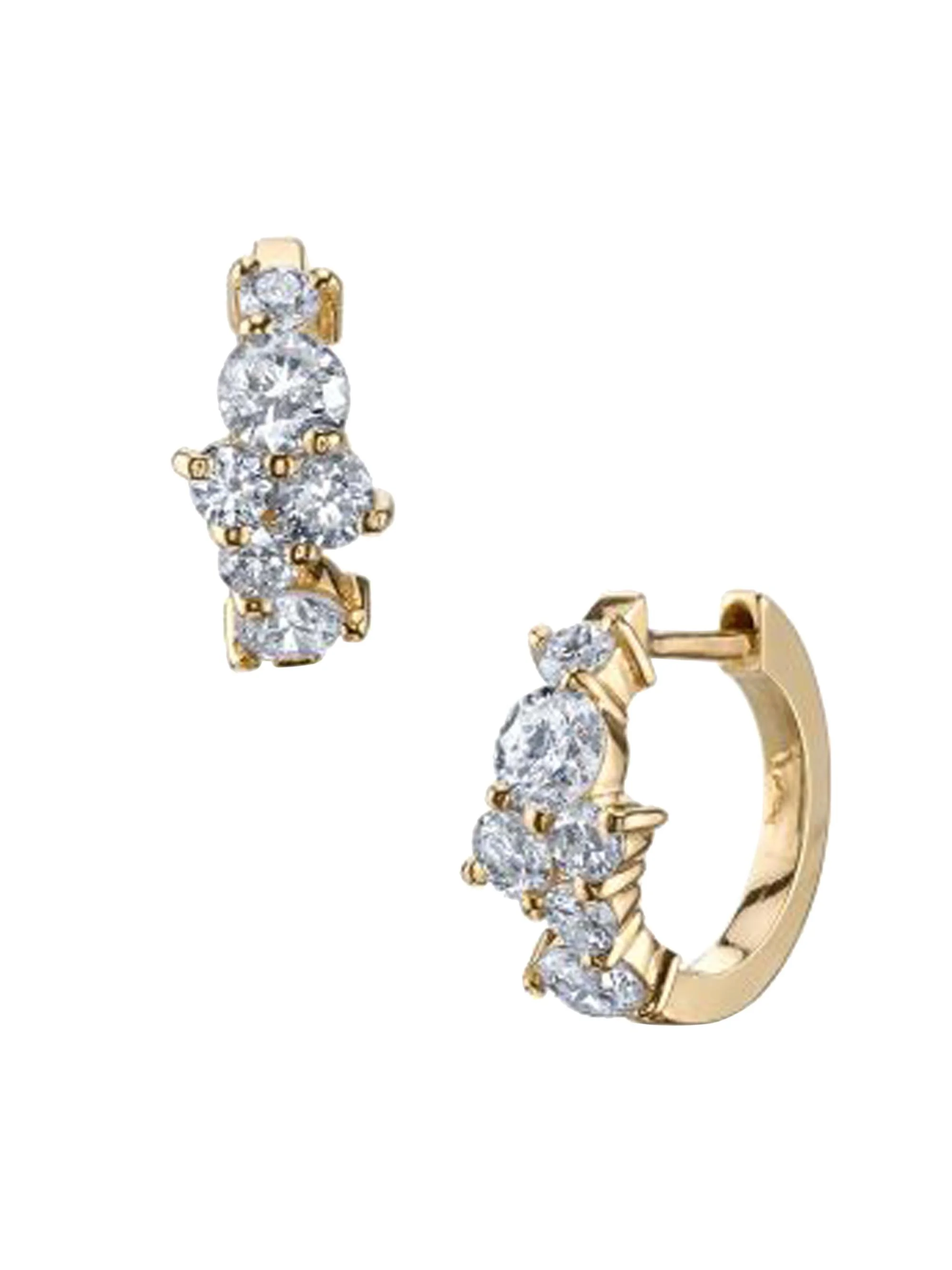 Women's 14K Yellow Gold & Diamond Small Bar Cocktail Huggie Hoop Earrings - 1