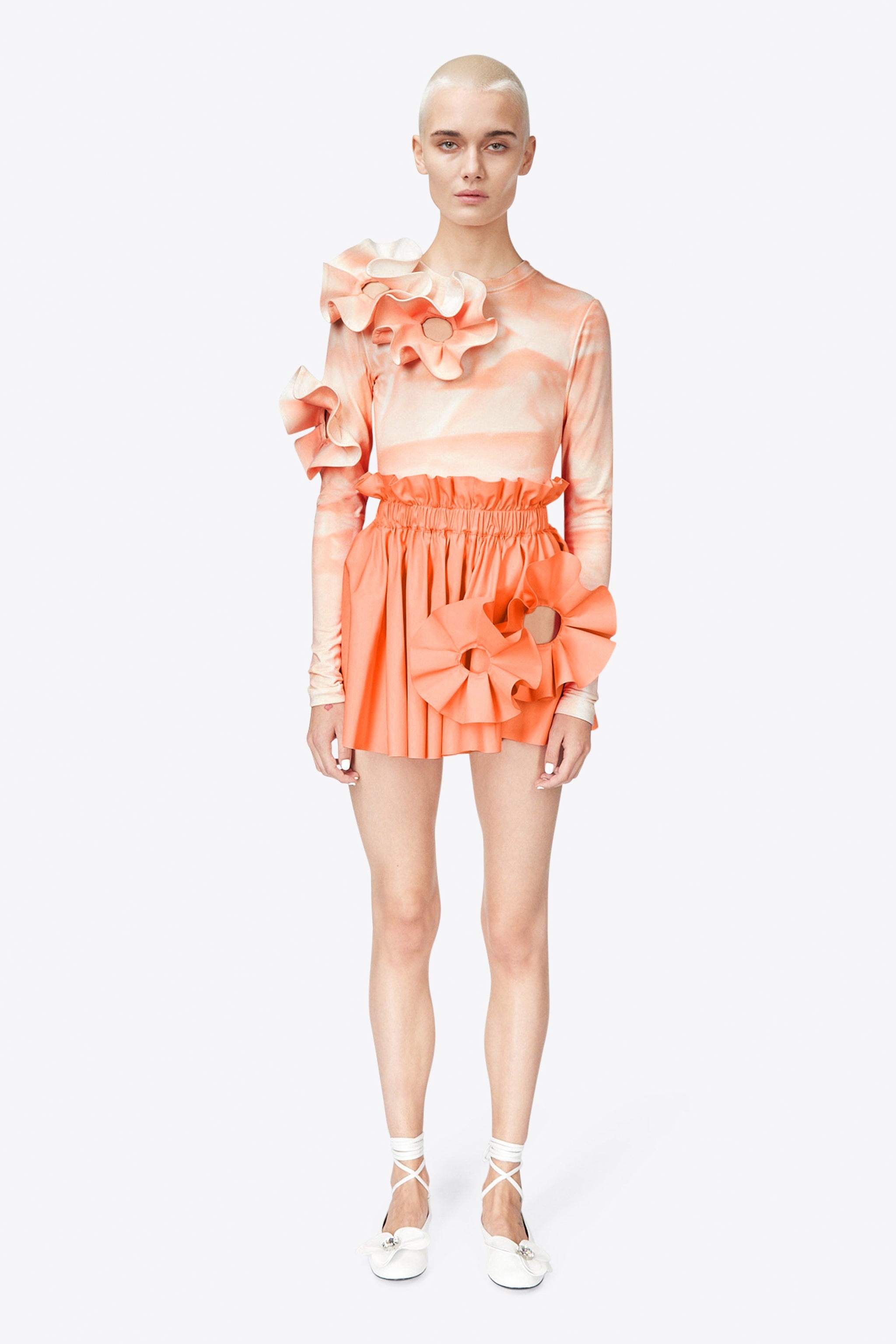 RUFFLE FLOWER LONG SLEEVE TOP - 3