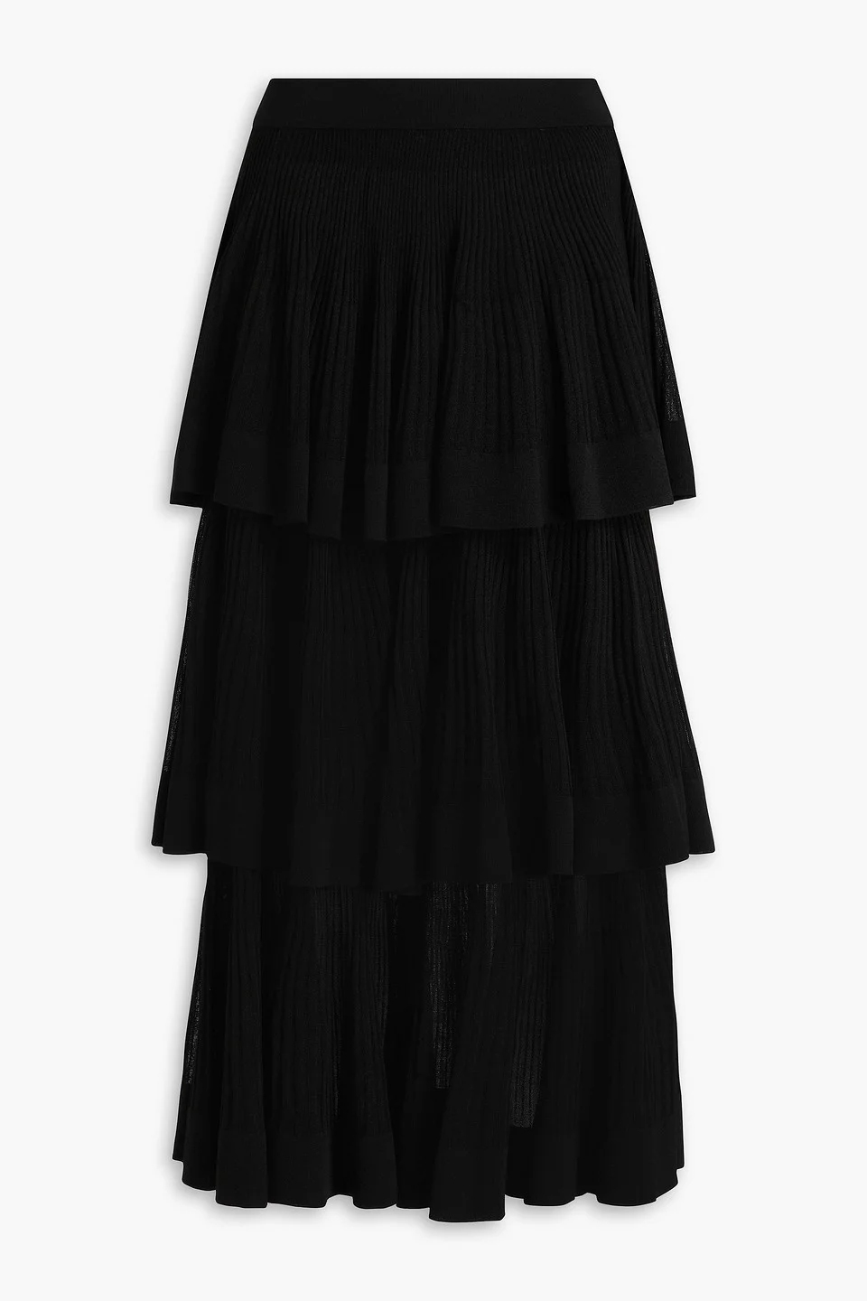 Tiered ribbed cotton-blend midi skirt - 1
