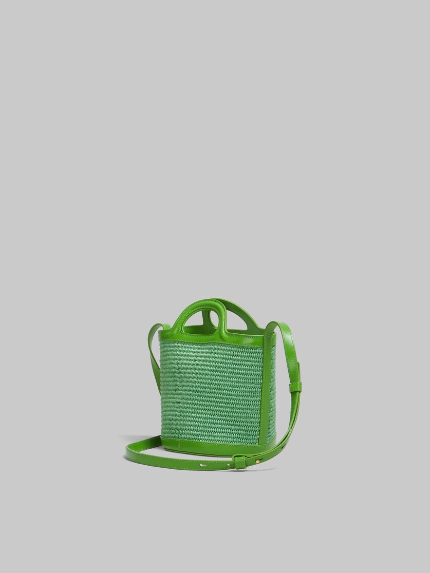 TROPICALIA SMALL BUCKET BAG IN GREEN LEATHER AND RAFFIA-EFFECT FABRIC - 3