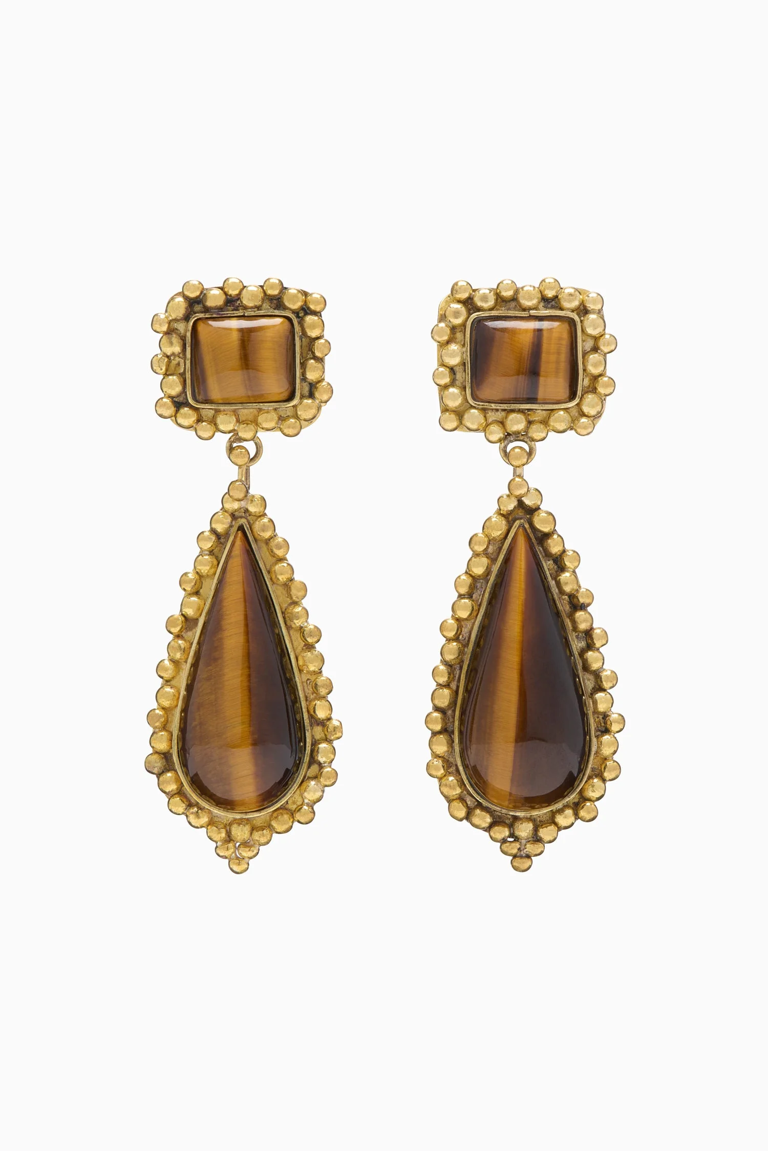 Tigers Eye Framed Drop Earring - 1
