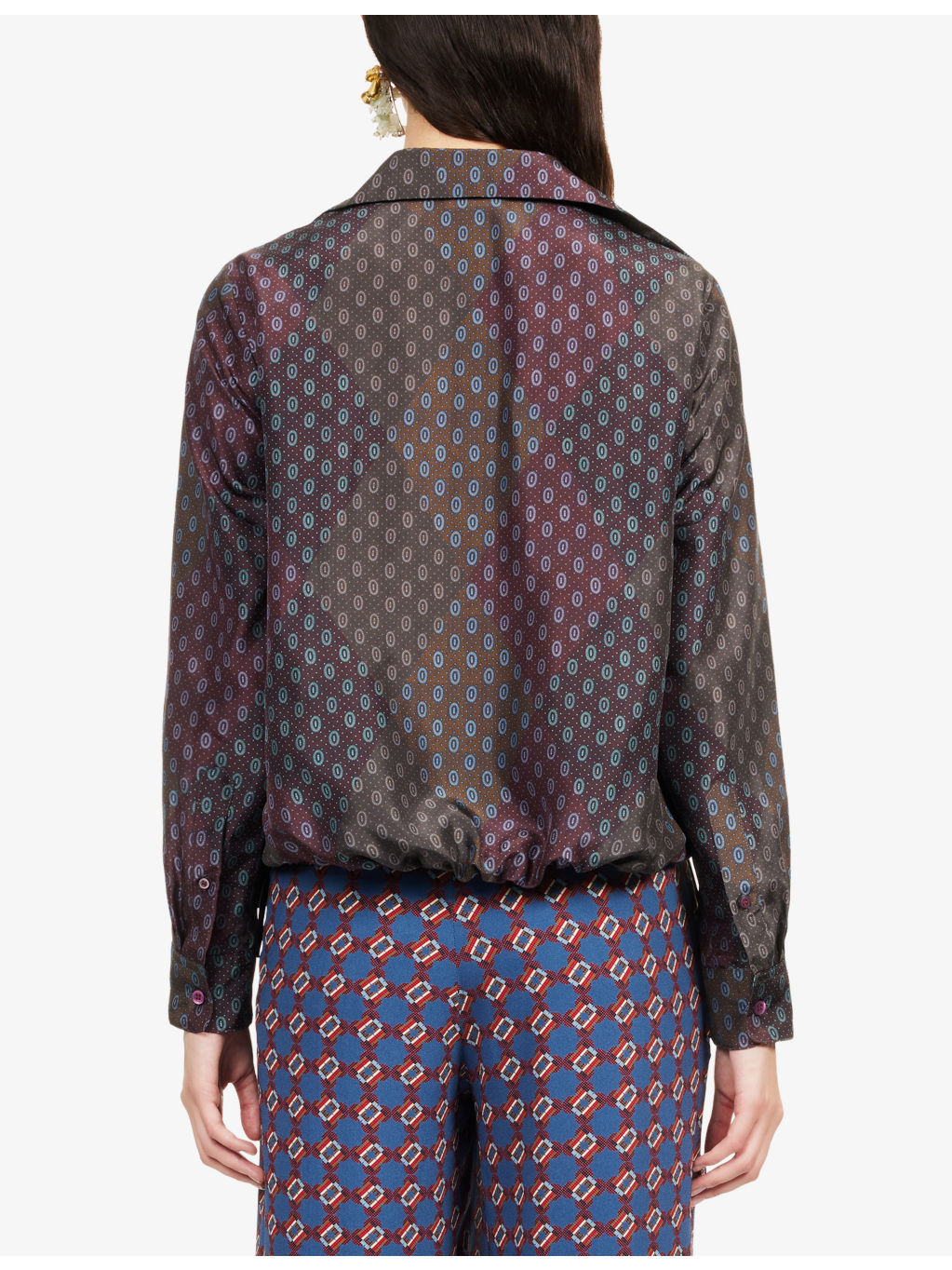Cedal Printed Drawstring-Hem Silk Shirt - 4