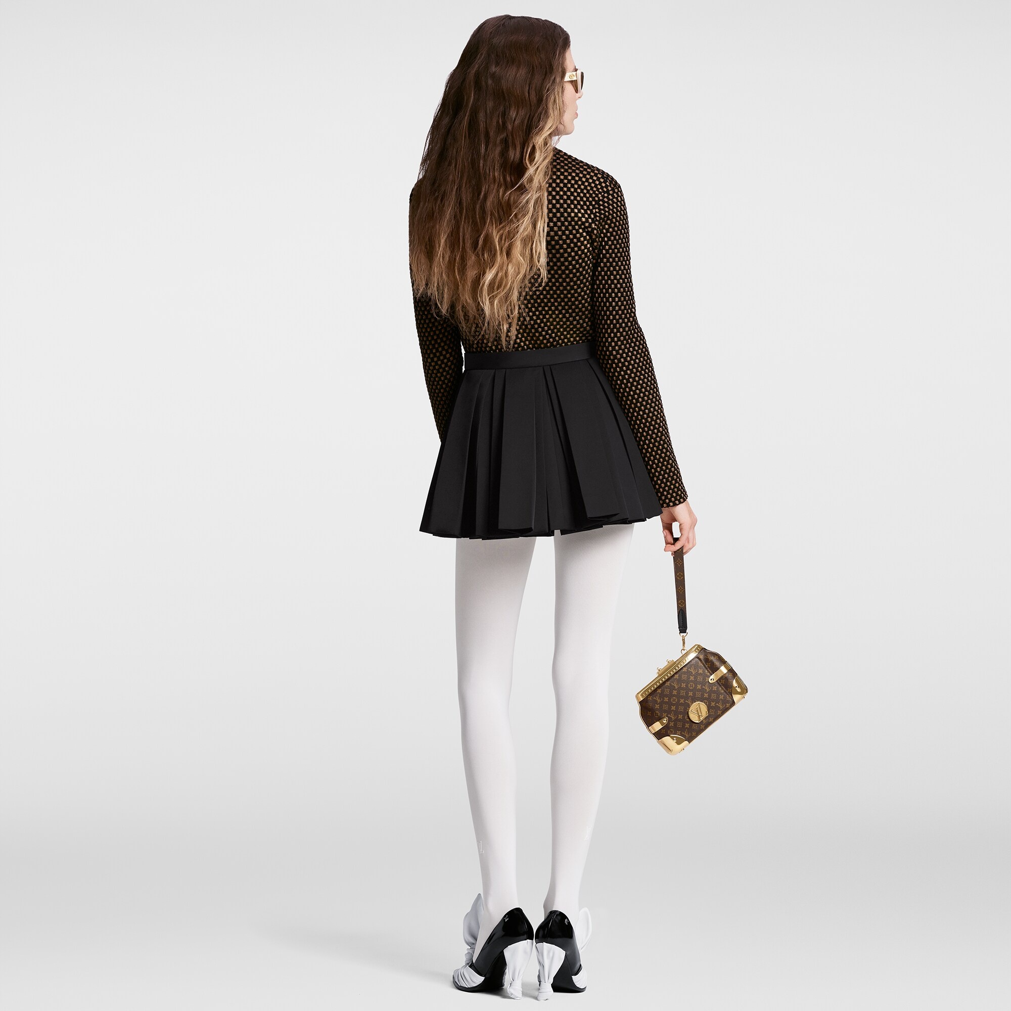 Button Front Box Pleat Mini Skirt - 3