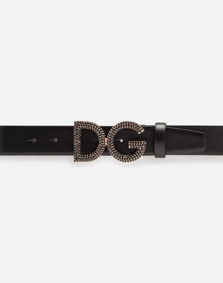 Belt in calfskin with rhinestone logo buckle - 3