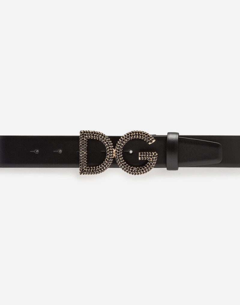 Belt in calfskin with rhinestone logo buckle 3