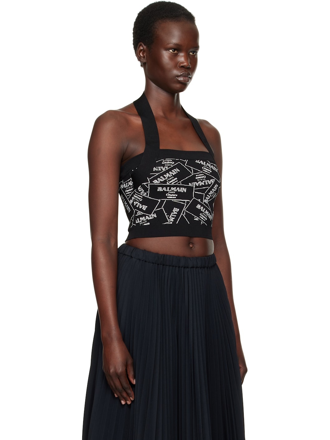 Black 'Balmain' Label Motif Top - 2