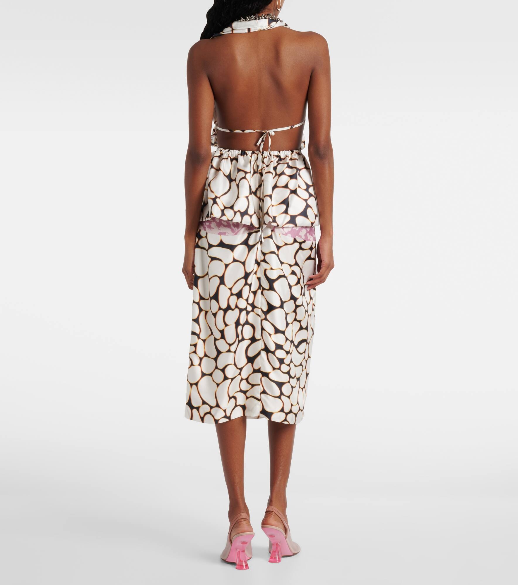 Printed halterneck silk twill top - 3