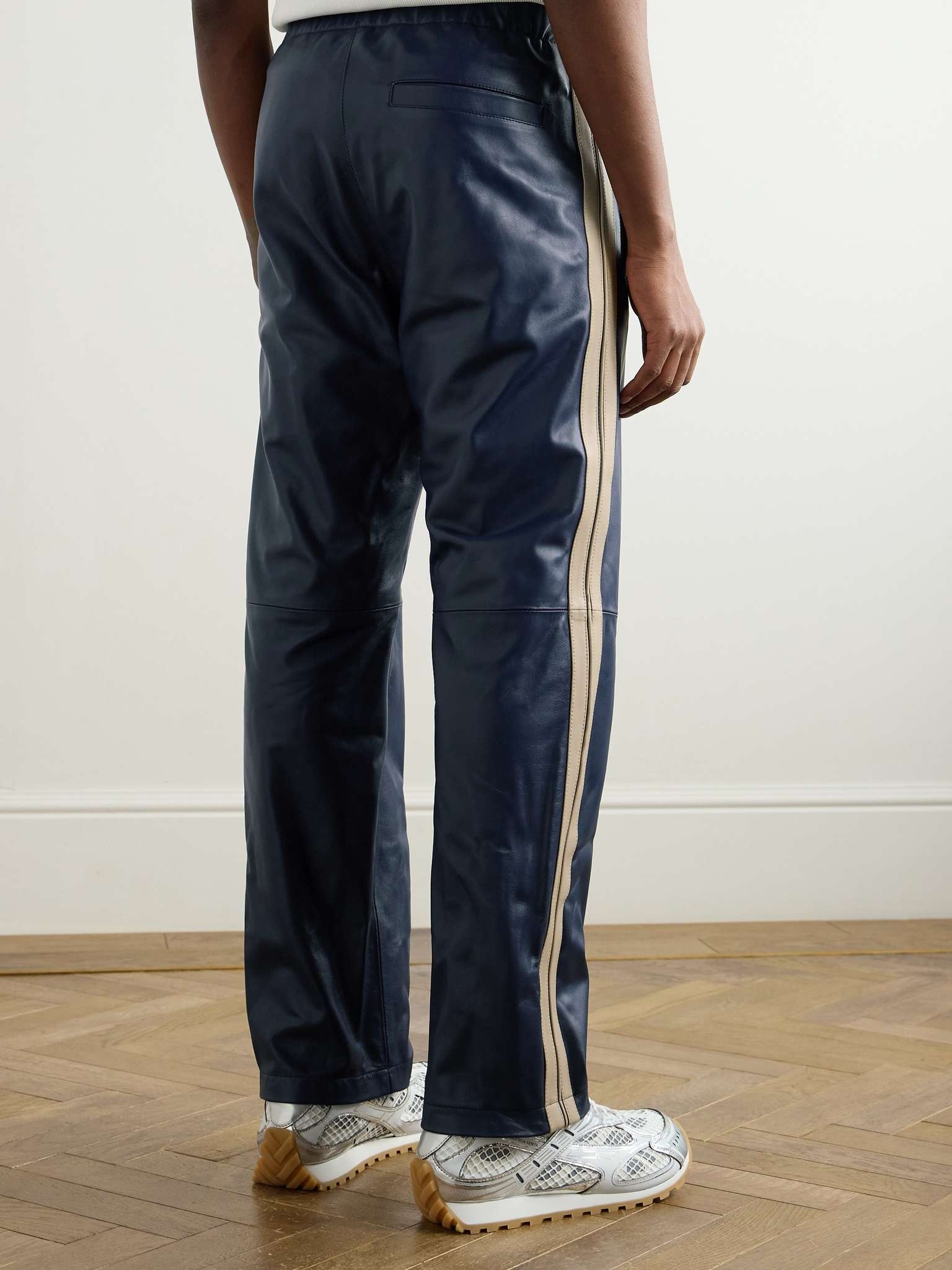 Straight-Leg Striped Leather Trousers - 4