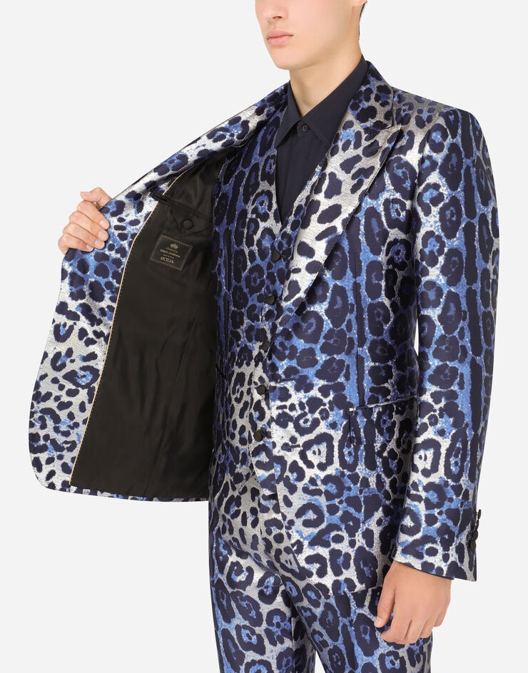 Three-piece Sicilia-fit suit in leopard-print lamé jacquard - 6