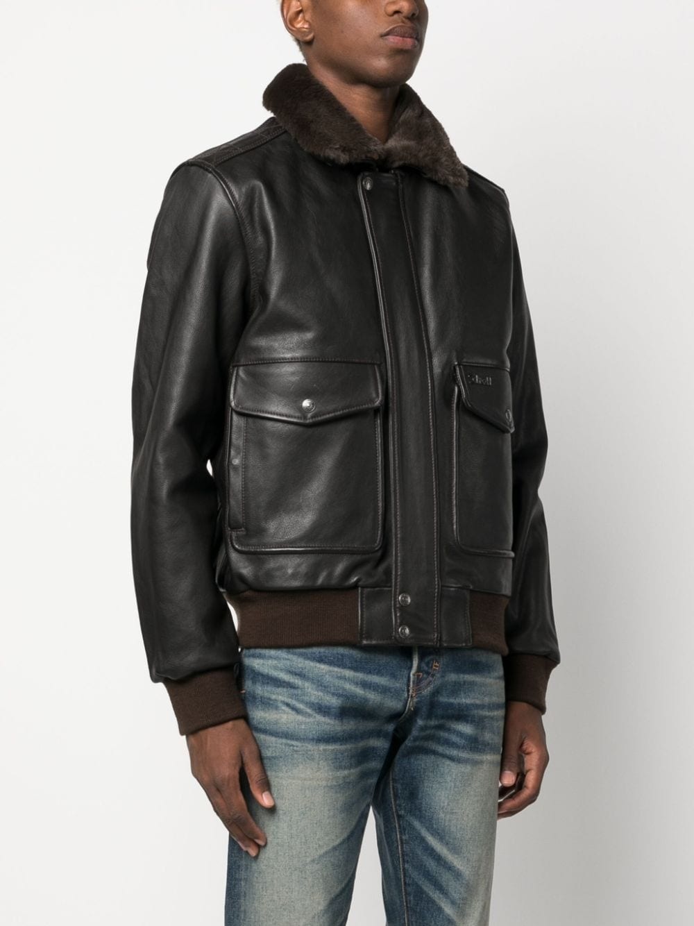 spread-collar leather jacket - 3