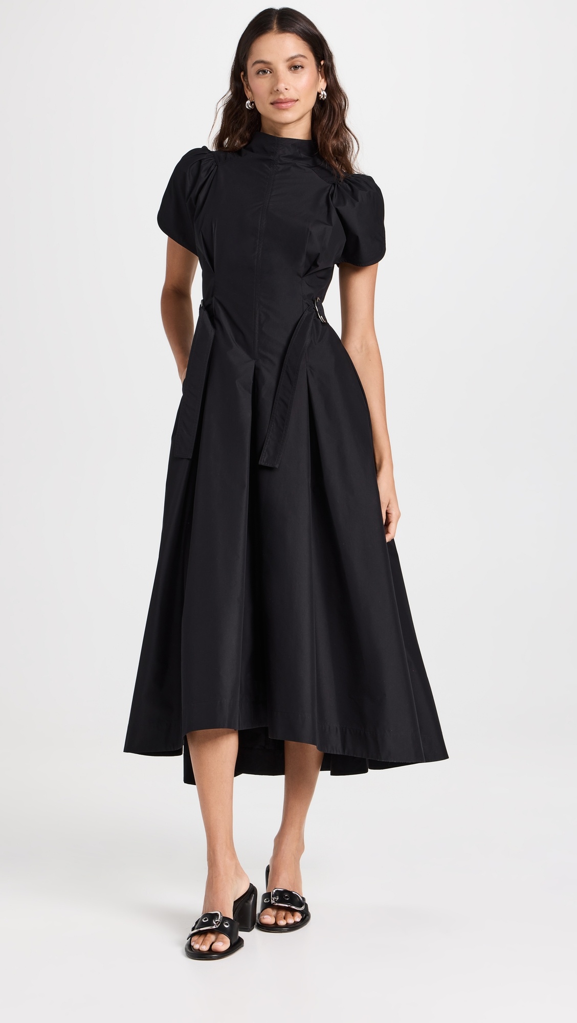Puff Sleeve Side Tie Flare Dress - 6