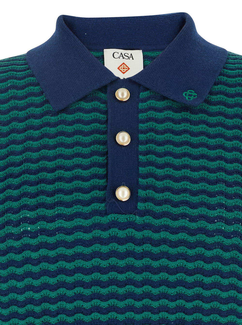 Casablanca Men 'Mini Wave' Blue Polo Shirt With Logo Embroidery On The Collar And All-Over Striped M - 3