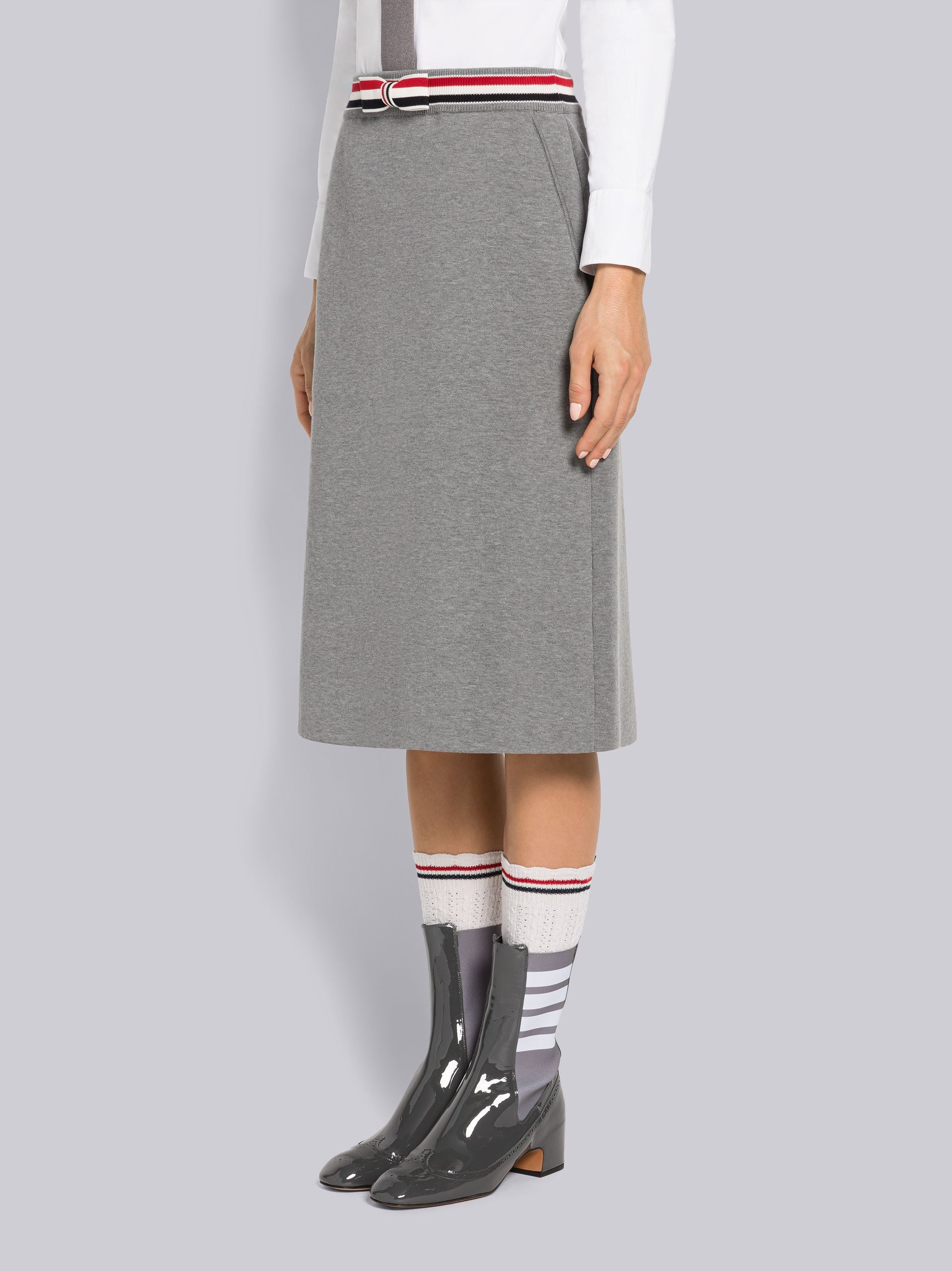 Double Face Cotton A-Line Skirt With Bow - 2
