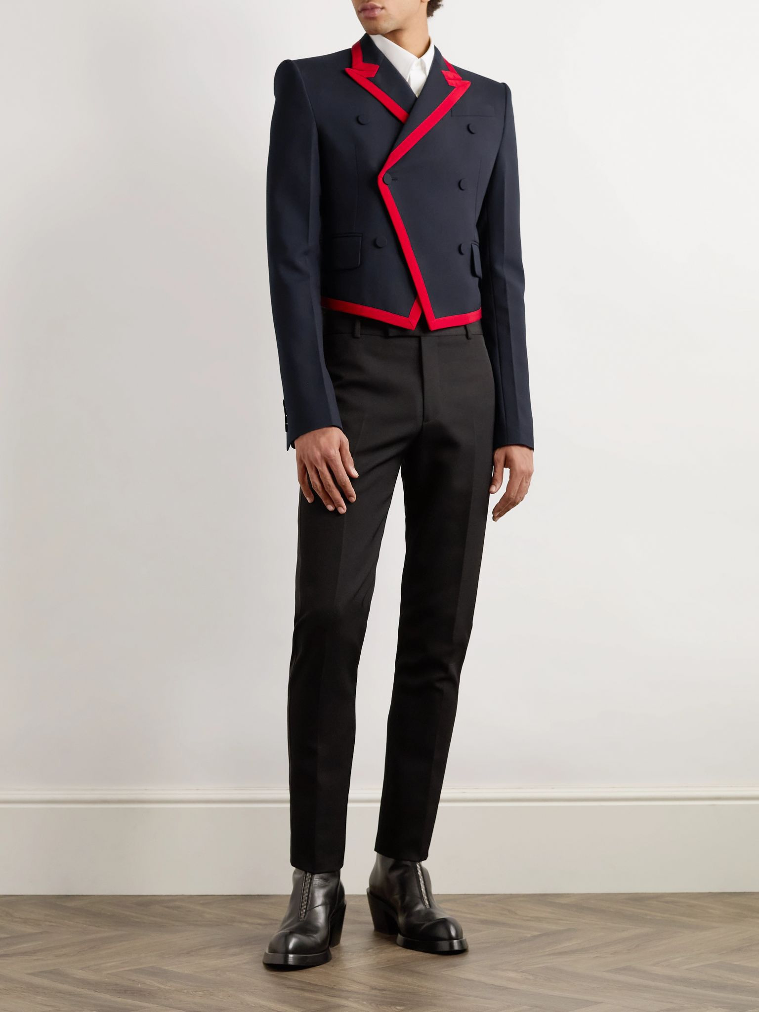 Slim-Fit Double-Breasted Grosgrain-Trimmed Wool Blazer Navy - 2