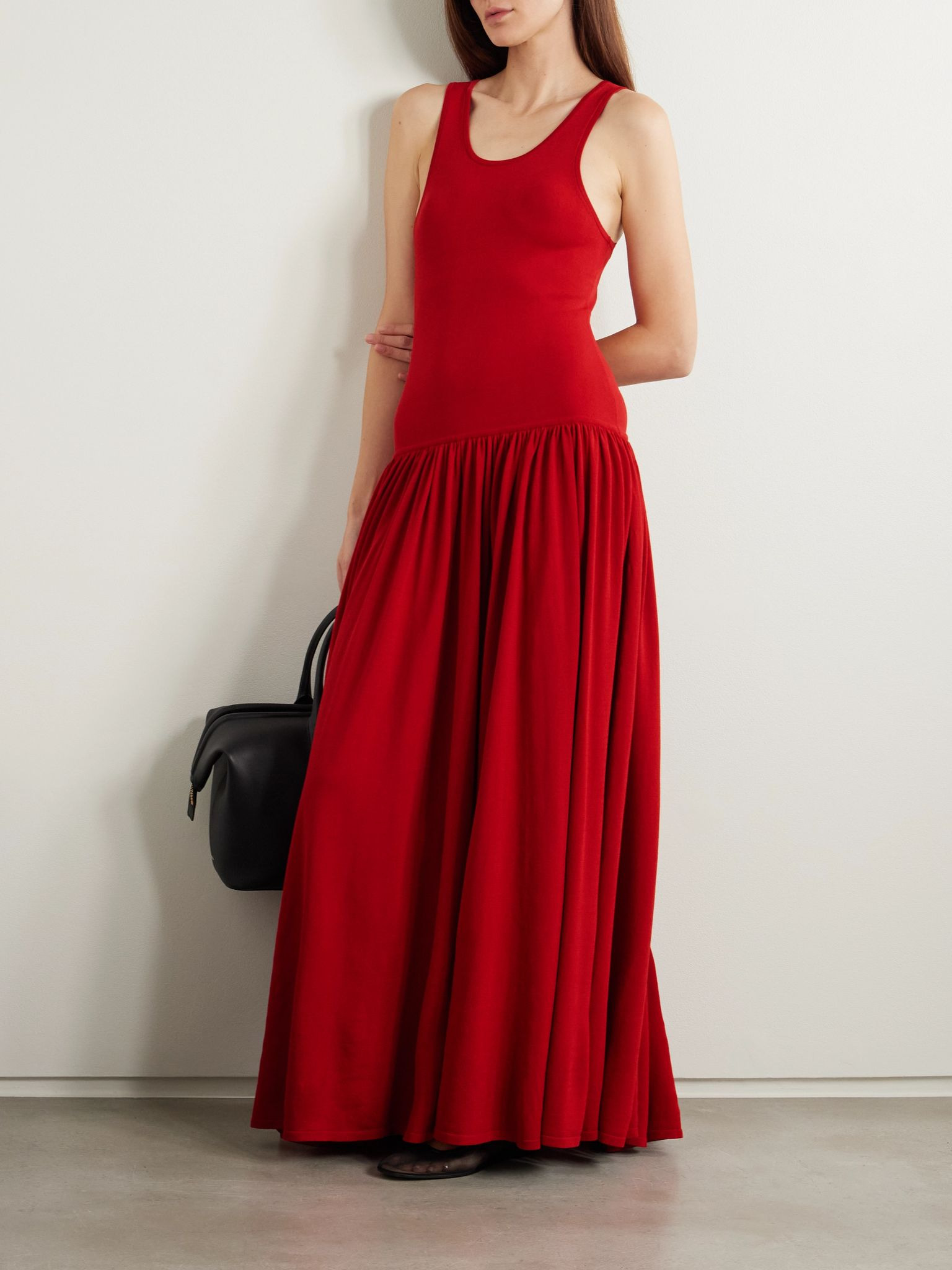 Jada gathered knitted maxi dress Red - 2