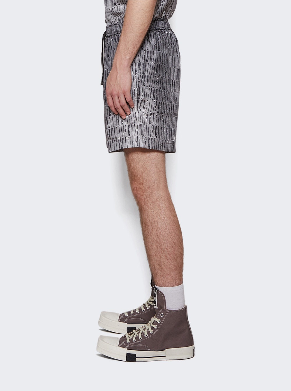 Gradient Drawstring Silk Shorts Grey - 4