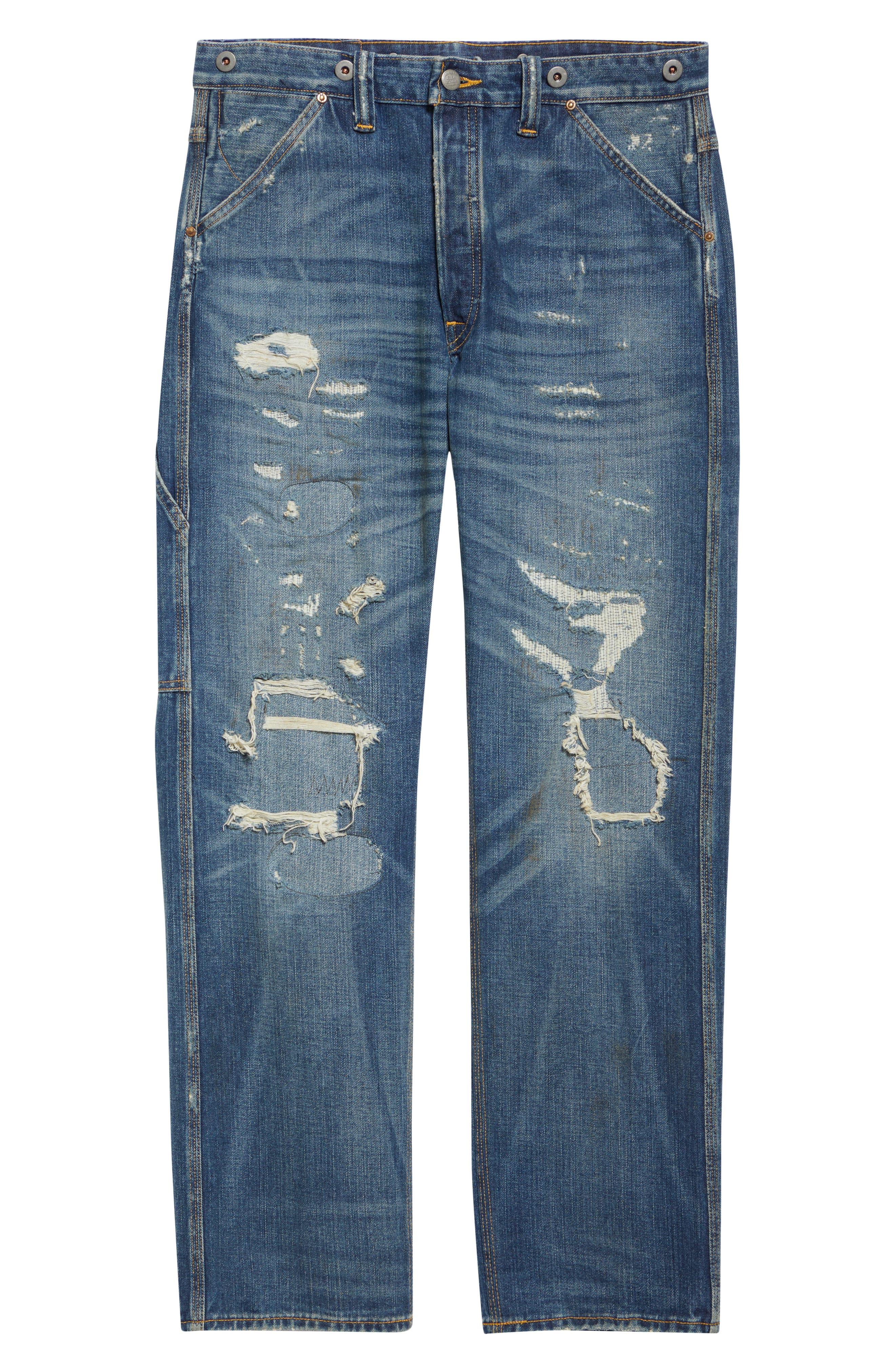 Double RL Straight Fit Distressed Carpenter Jeans in Brayton Wash at Nordstrom - 6
