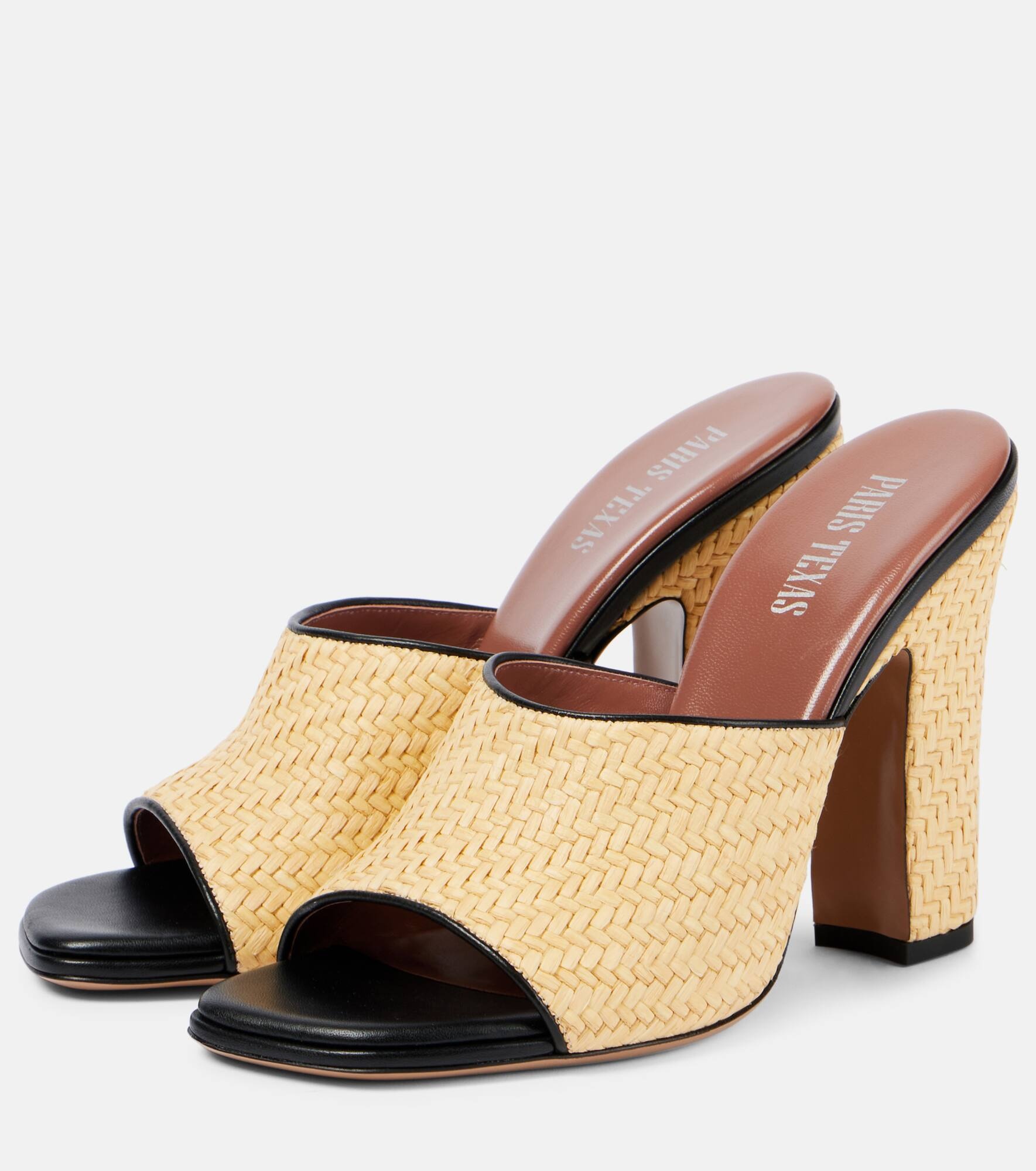 Ava 100 raffia and leather mules - 4