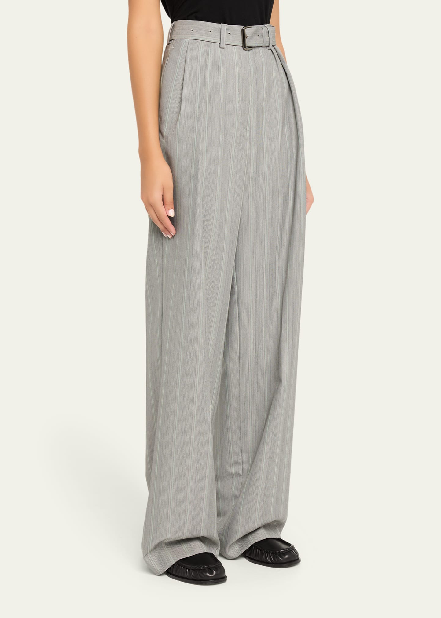 Peaches Belted Pinstripe Wide-Leg Pants - 4