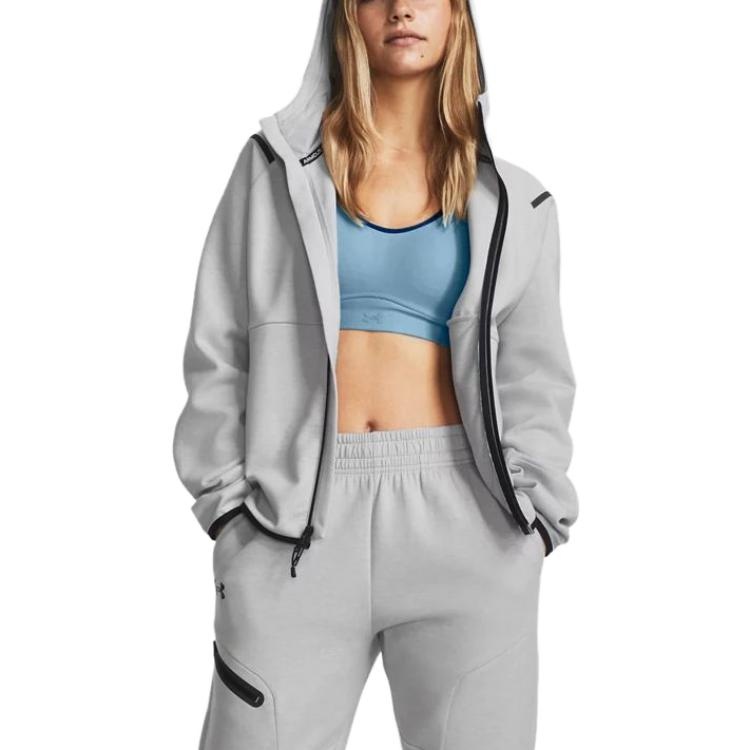 (WMNS) Under Armour Unstoppable Fleece Full Zip Jacket 'Light Grey' 1379842-011 - 5