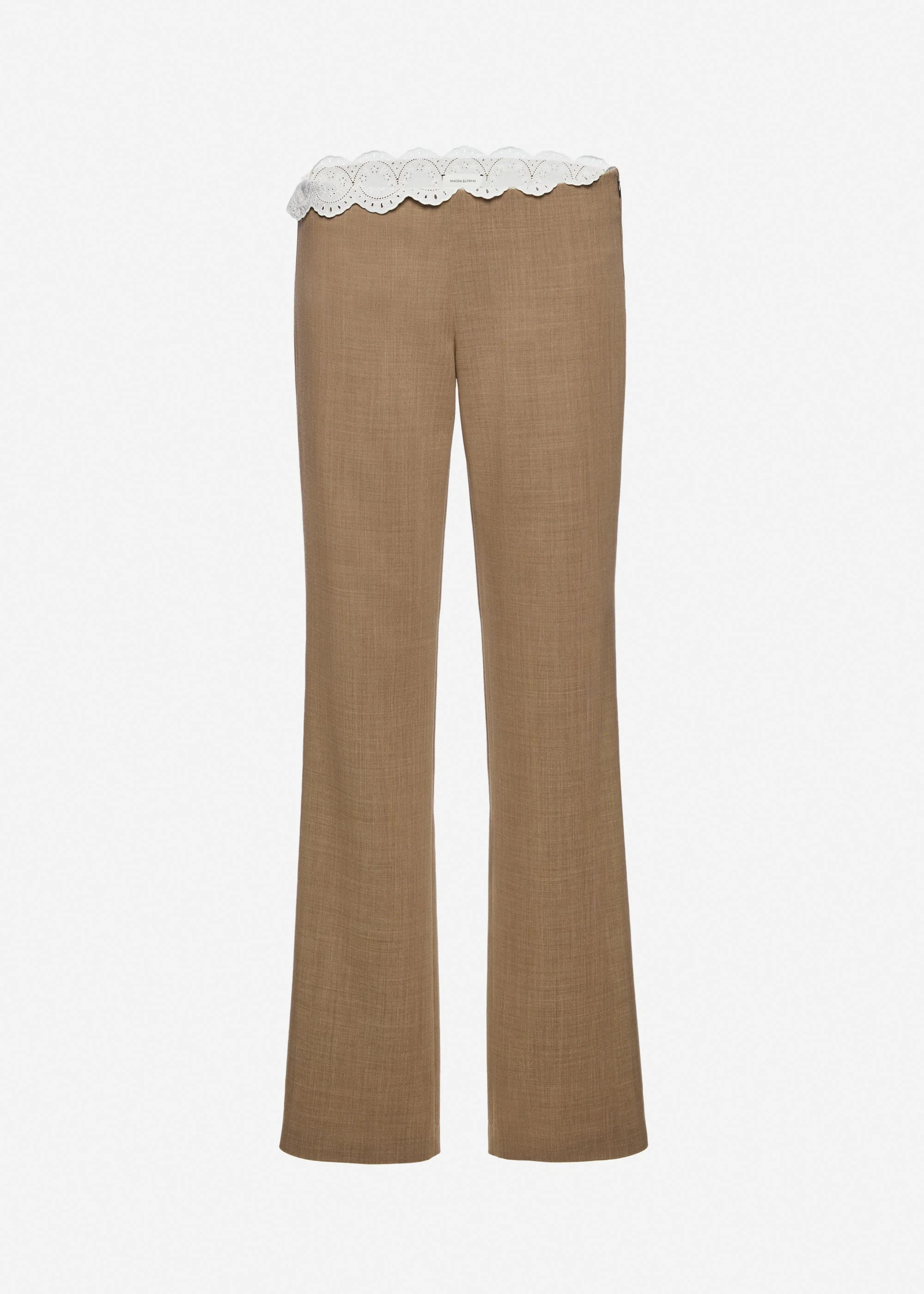 Low-rise wool trousers with lace waistband in beige - 1