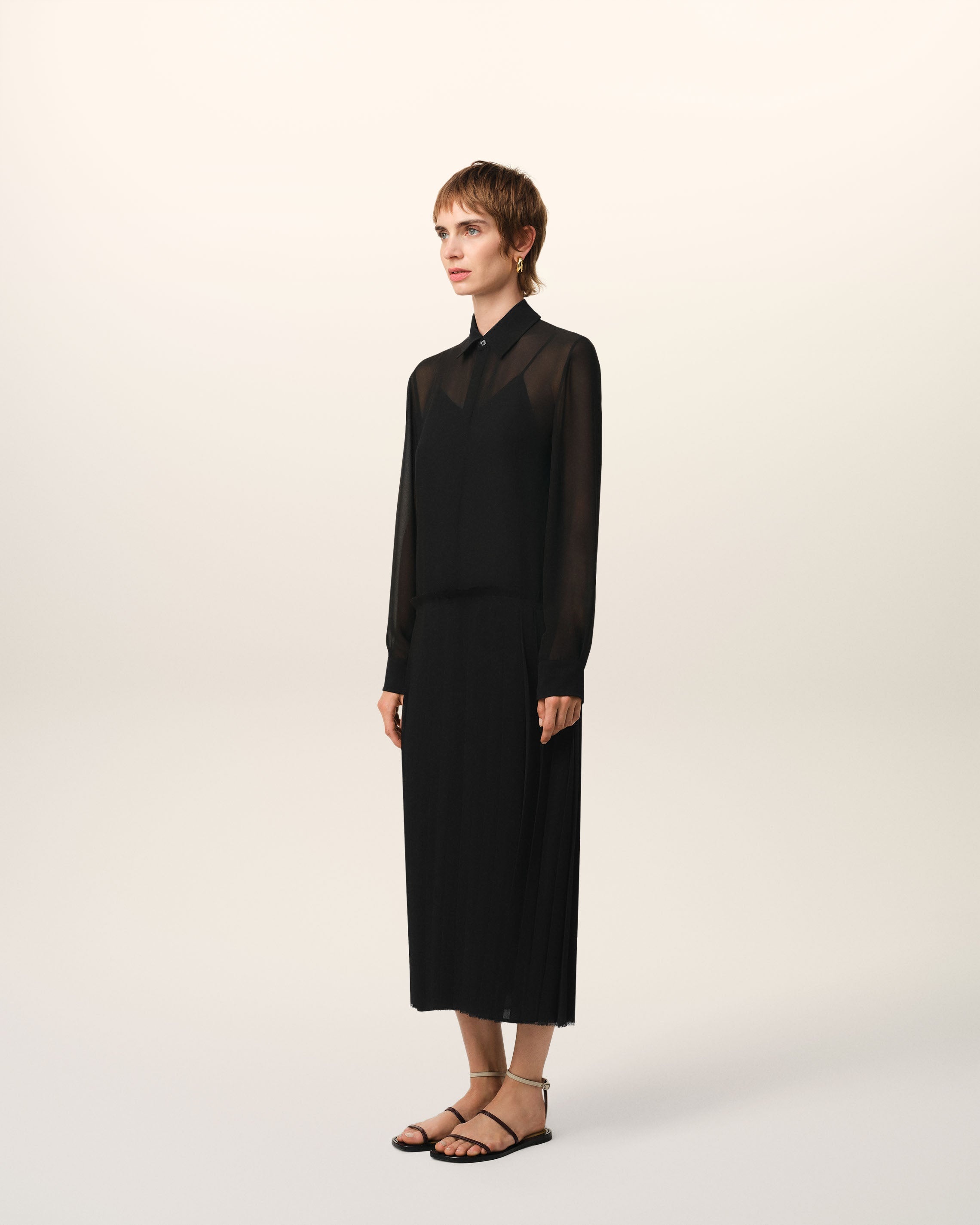 BLACK PLEATED MIDI DRESS - 6