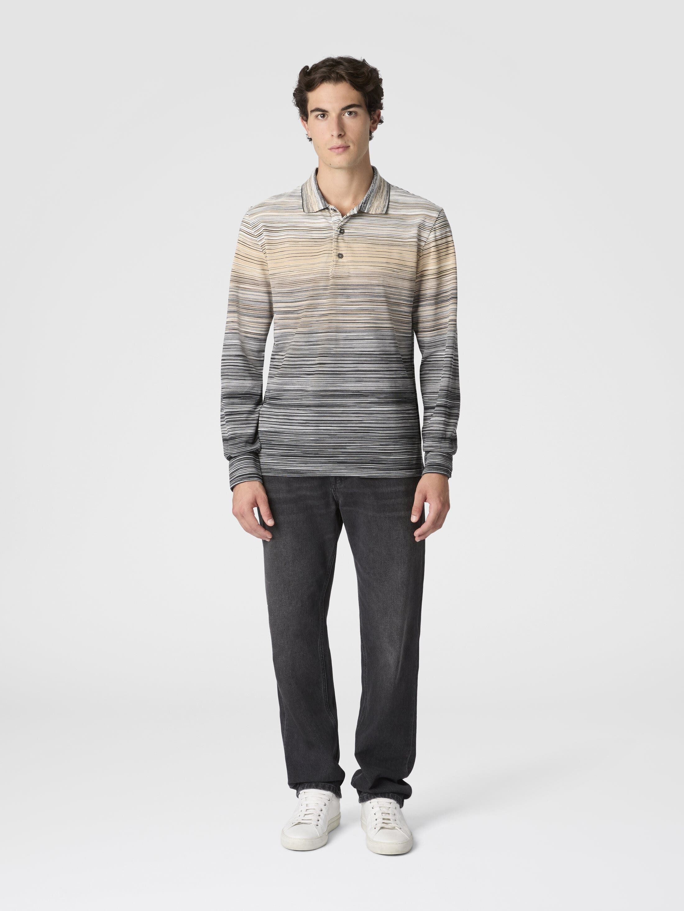 Missoni Long Sleeve Polo With Flame Knit in Grey at Nordstrom - 2