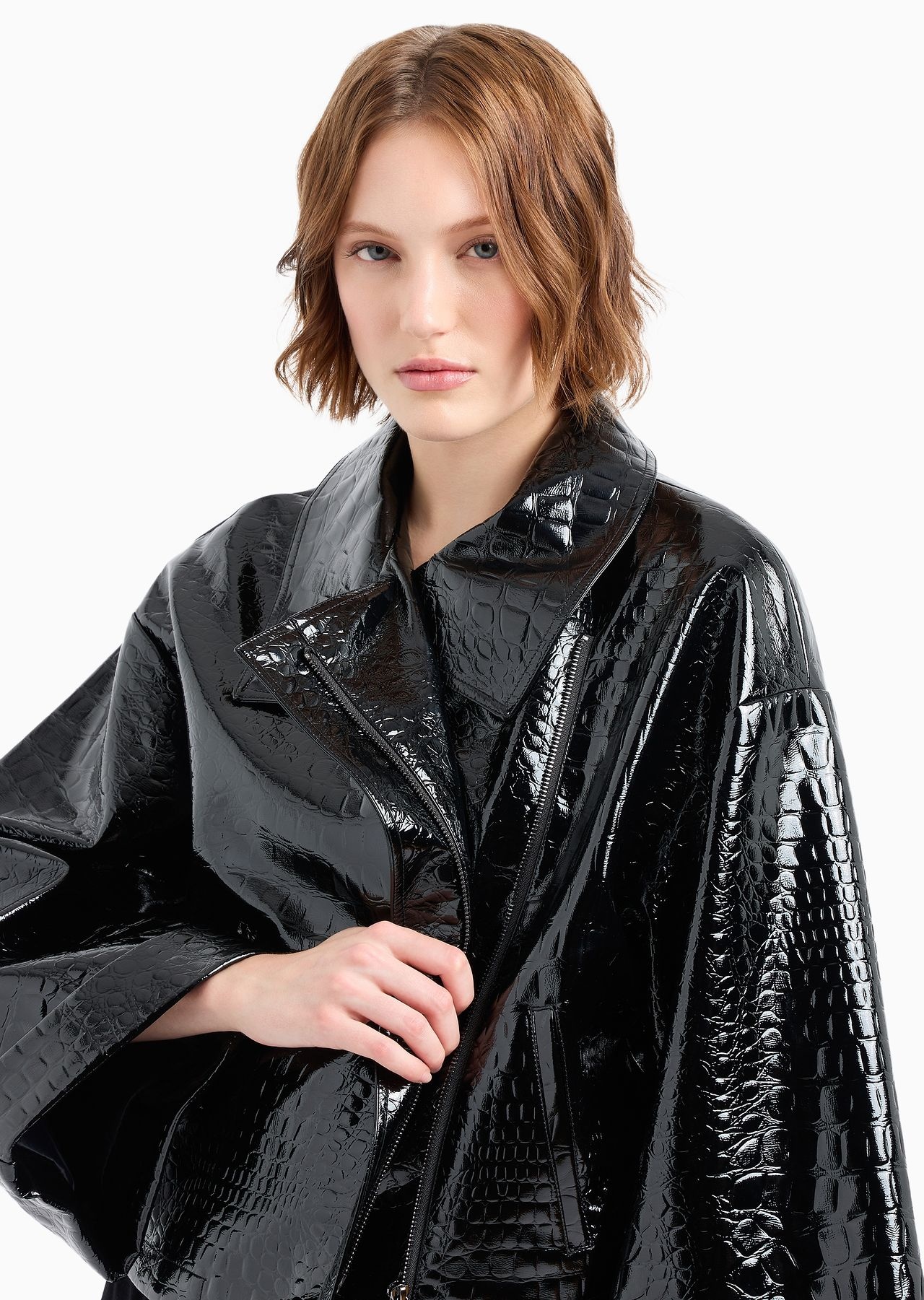 Mock croc vinyl blouson with kimono sleeves - 5
