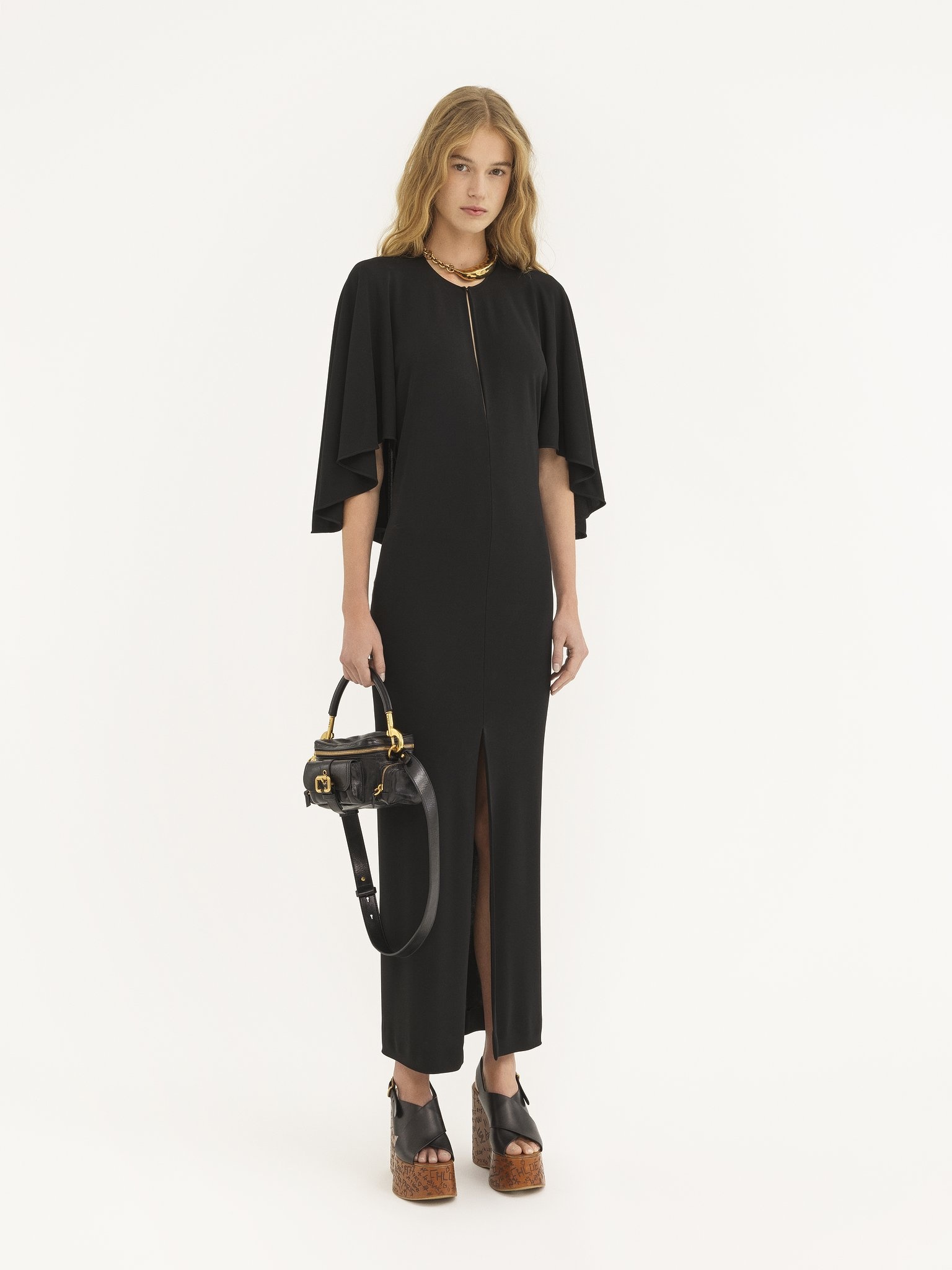 LONG CAPE DRESS IN CRÊPE JERSEY - 3