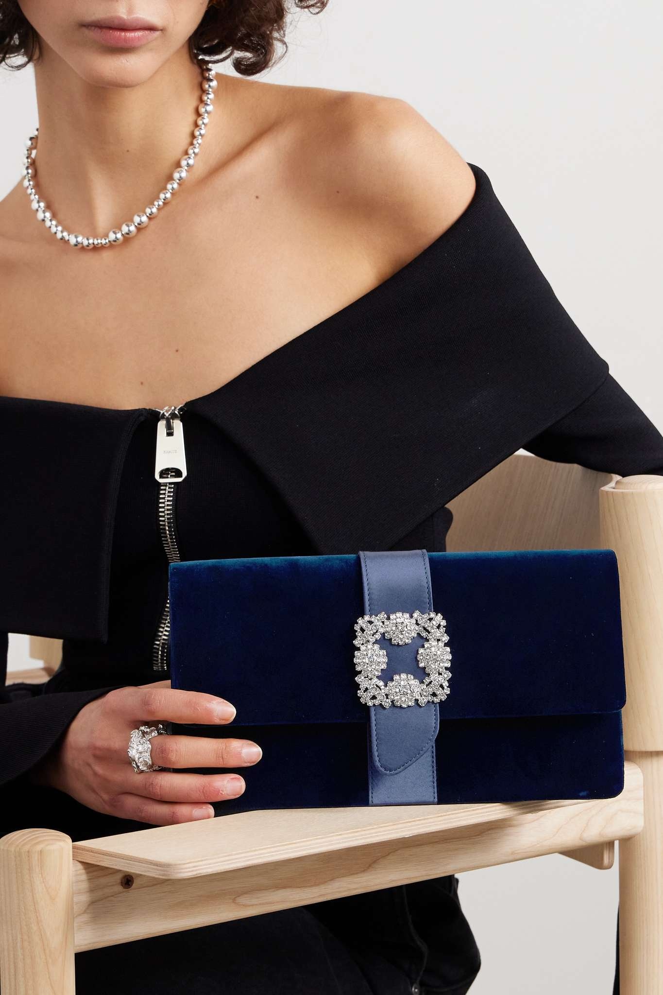 Capri crystal-embellished satin-trimmed velvet clutch - 2