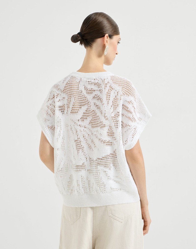 Brunello Cucinelli Dazzling water lillies knit t-shirt in linen and cotton outlook