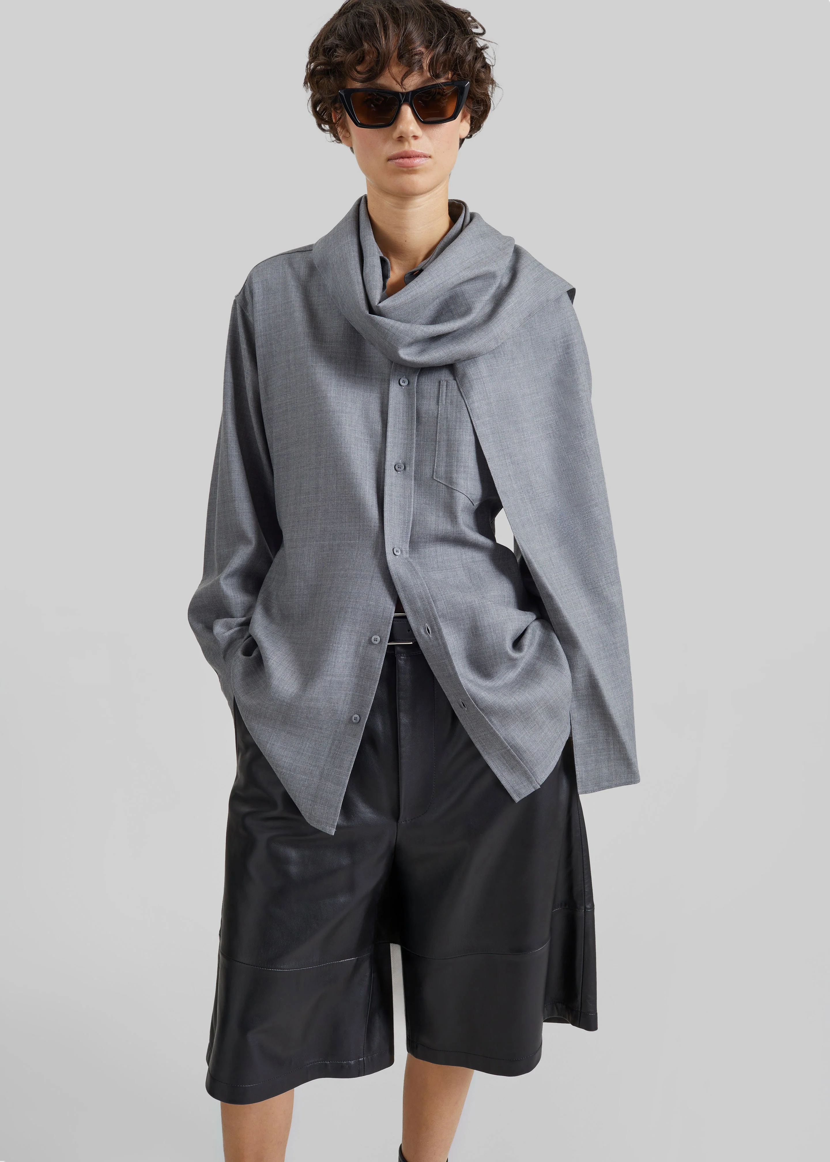 Darkpark Anne Scarf Wool Tailored Shirt - Grey - 1
