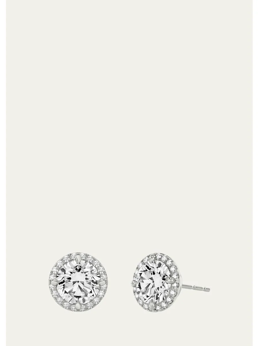 14K White Gold Brilliant Round Halo Lab Grown Diamond Stud Earrings, 2.00tcw - 1