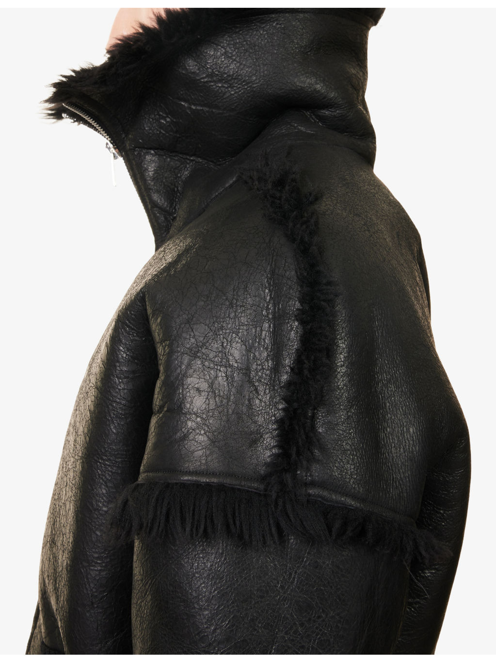 Flight Cropped Leather Shearling Jacket - 6