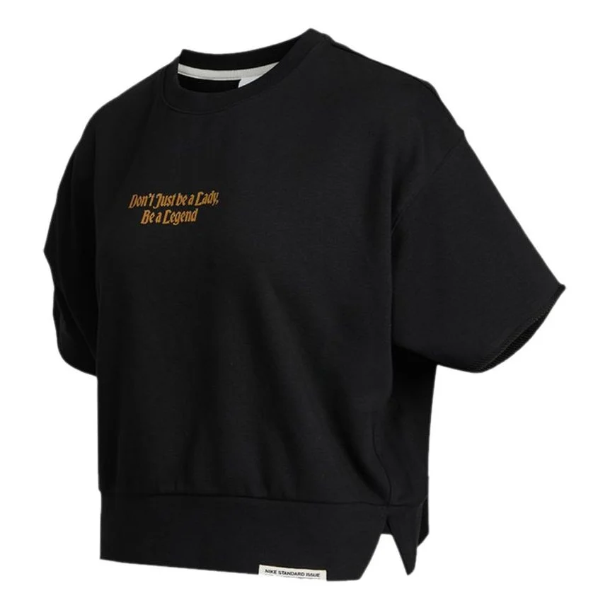 (WMNS) Nike Slogan Alphabet Printing Round Neck Sports Short Sleeve Black T-Shirt DC5310-010 - 1