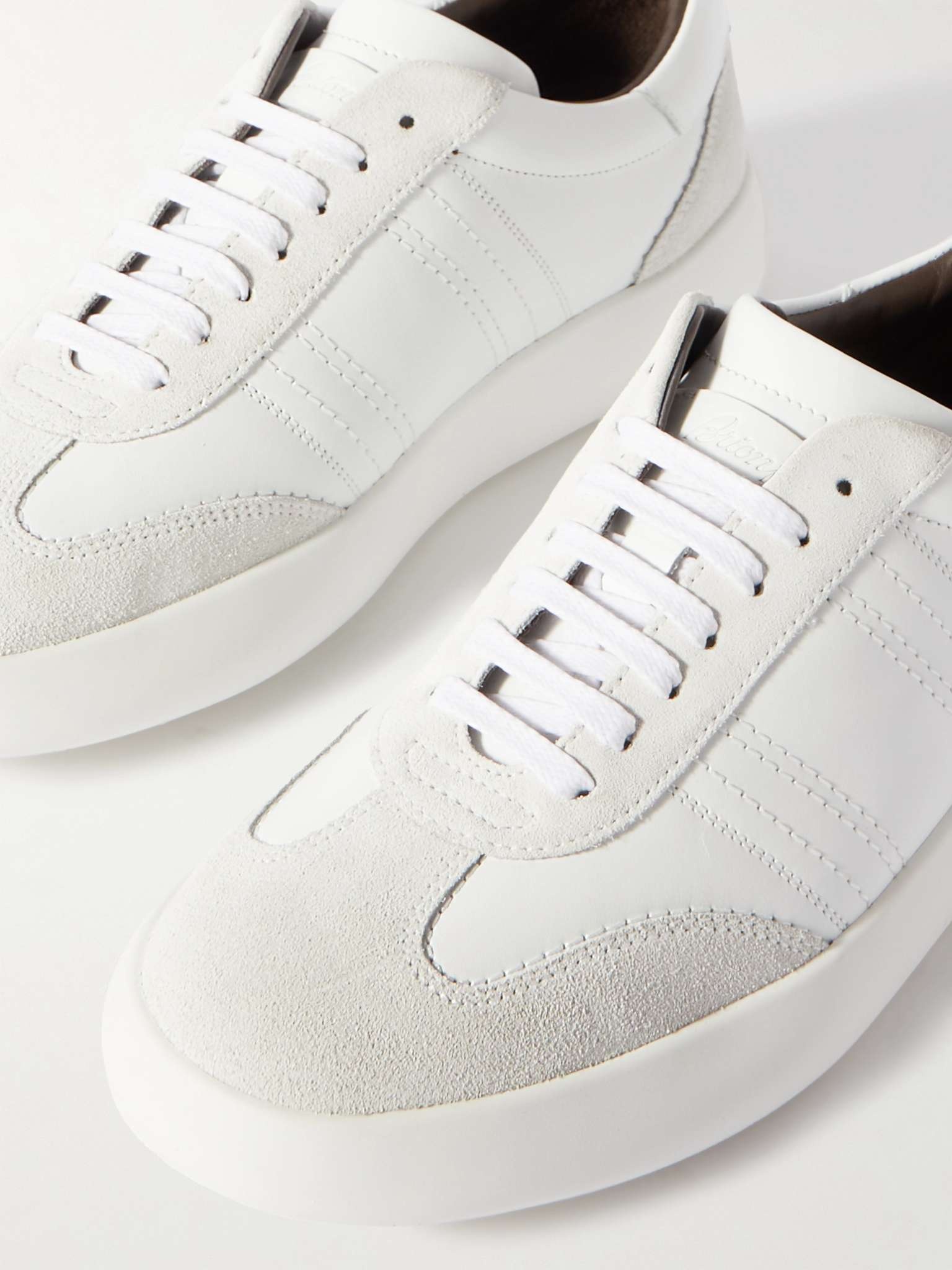 Suede-Trimmed Leather Sneakers - 6