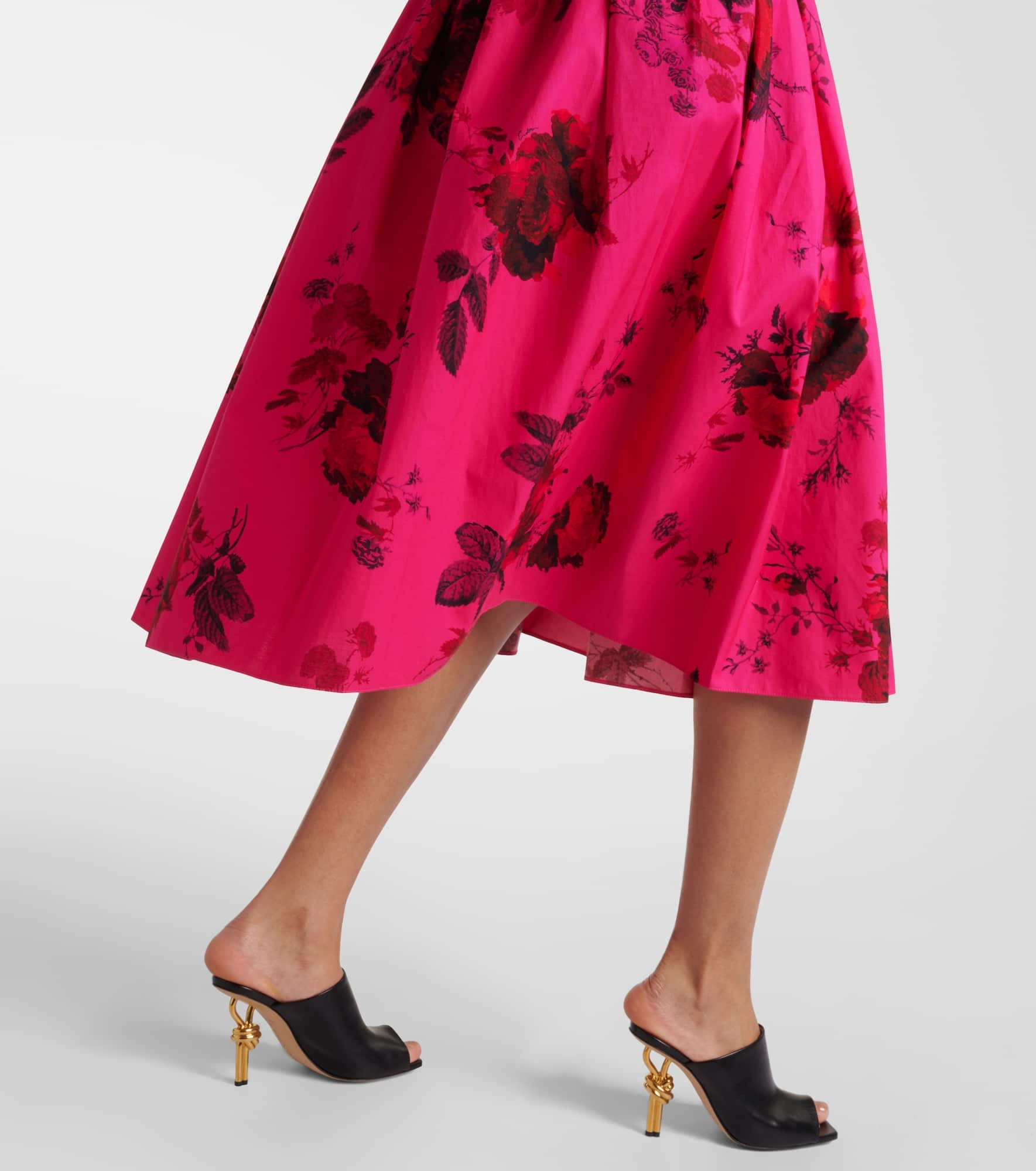 Floral cotton faille midi dress - 5