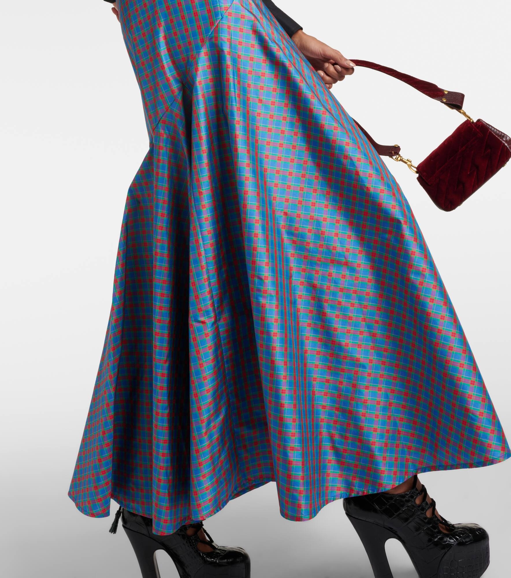 Checked ruffled silk-blend maxi skirt - 5