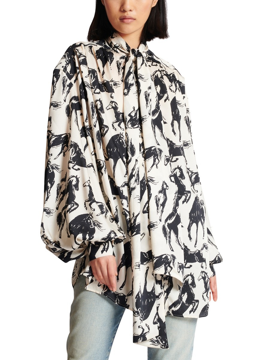 Printed Silk Shirt with Tie-Neck - 7