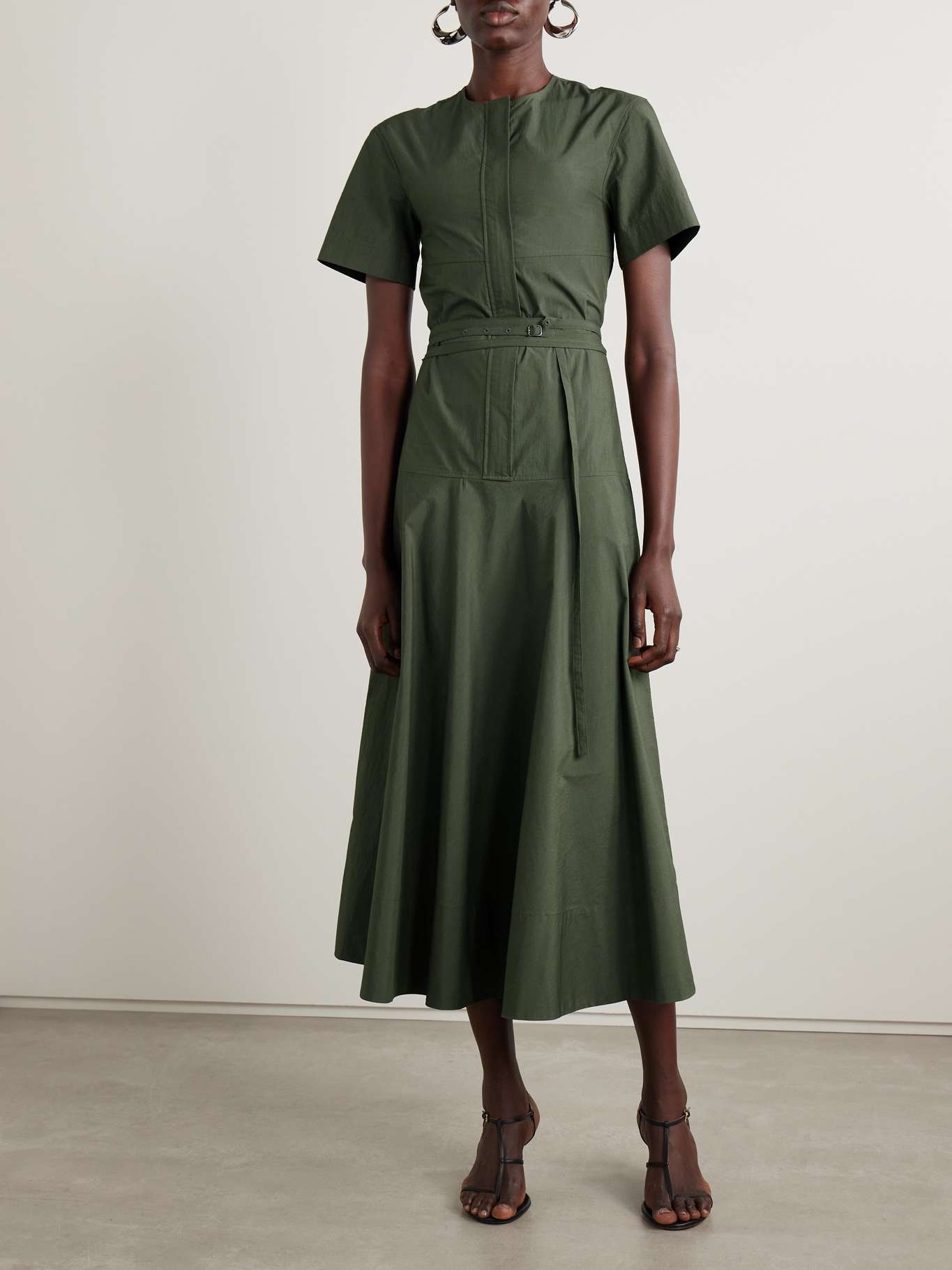 Elizabeth belted cotton-blend midi dress Army green - 3