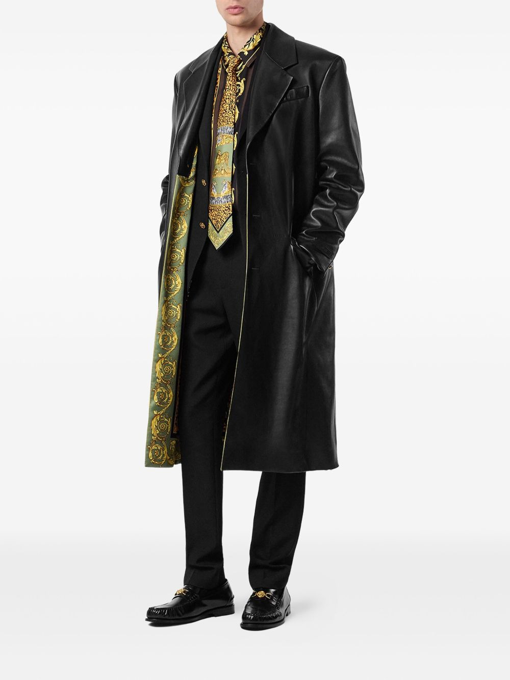 leather gold-button coat - 3