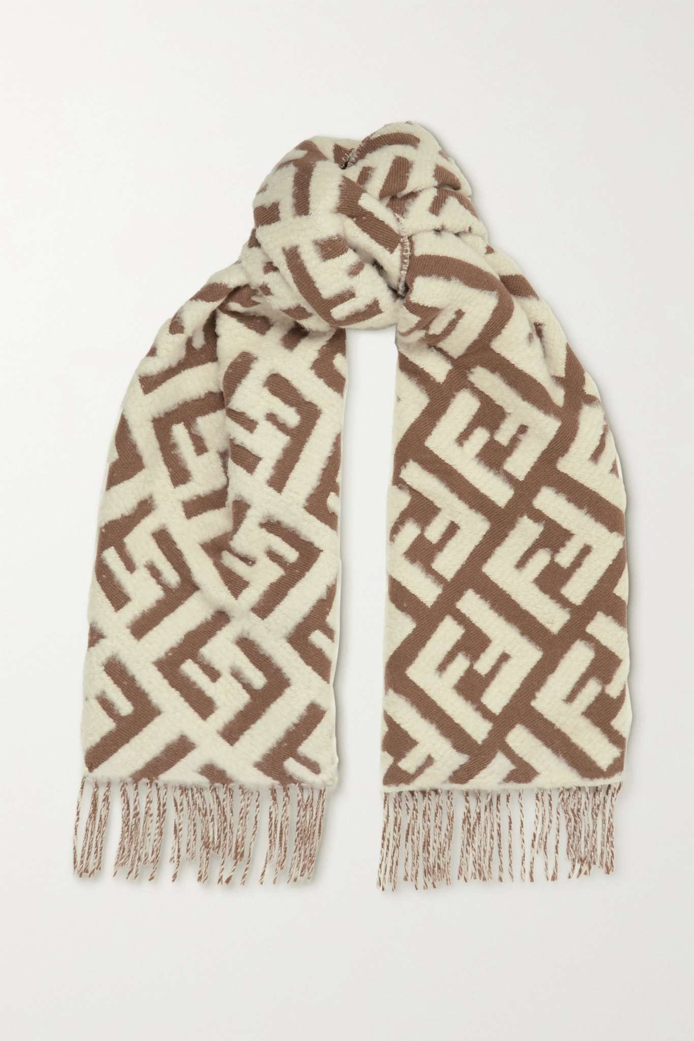 Fringed cashmere-blend jacquard scarf - 1