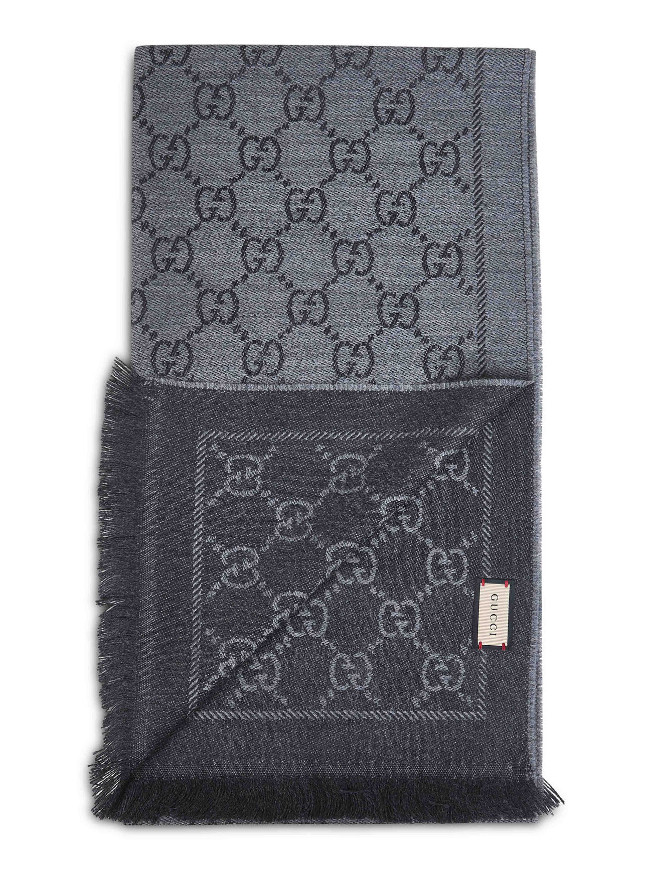 Gucci Women Dark Grey Gg Jacquard Wool Scarf - 2
