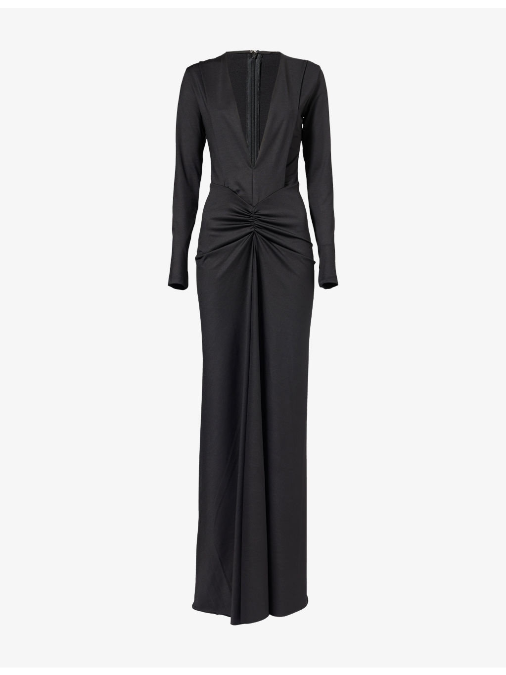 V-Neck Gathered Stretch-Woven Maxi Dress - 1