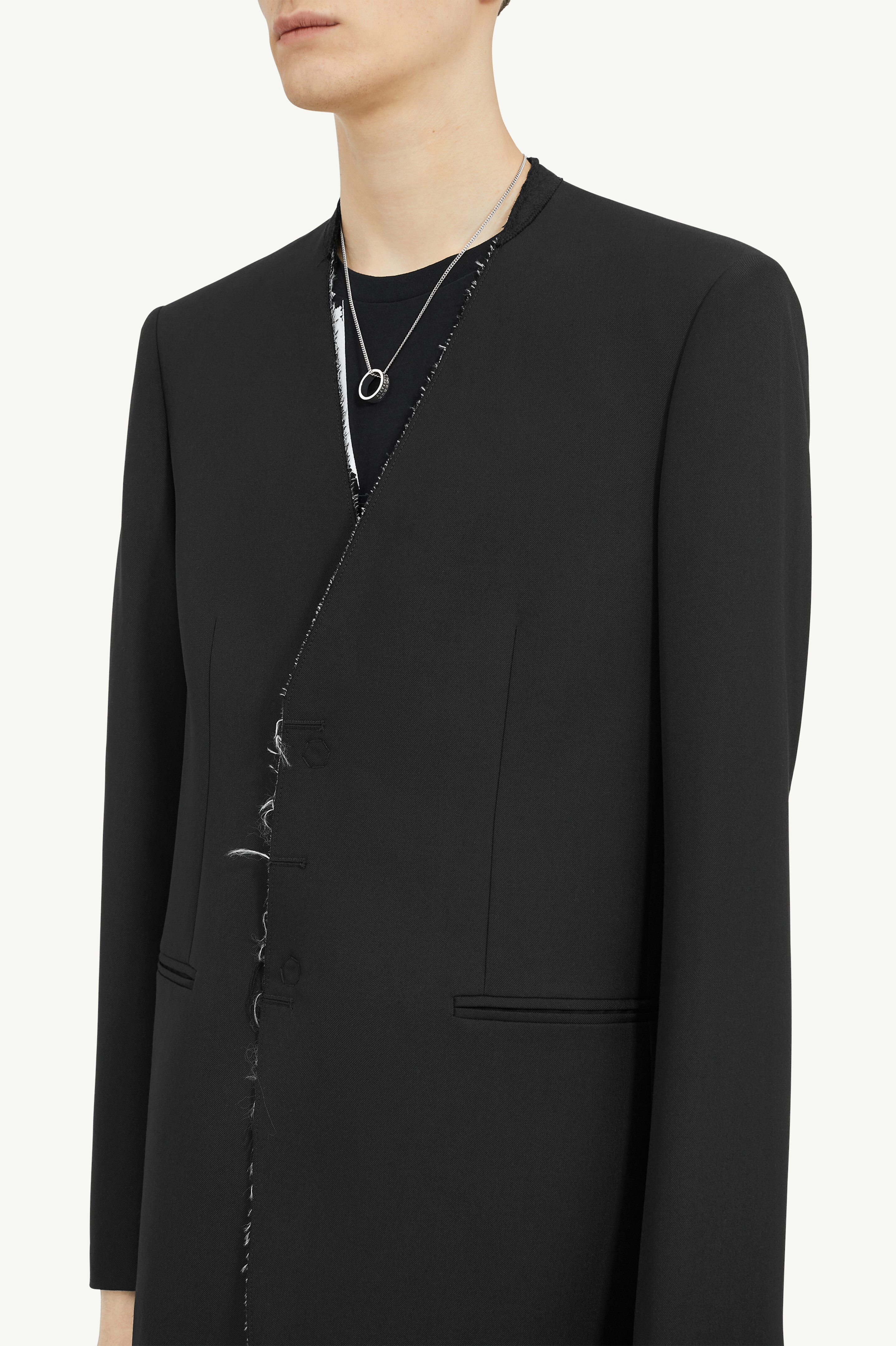 Collarless Tailoring Wool Suit Jacket - 5