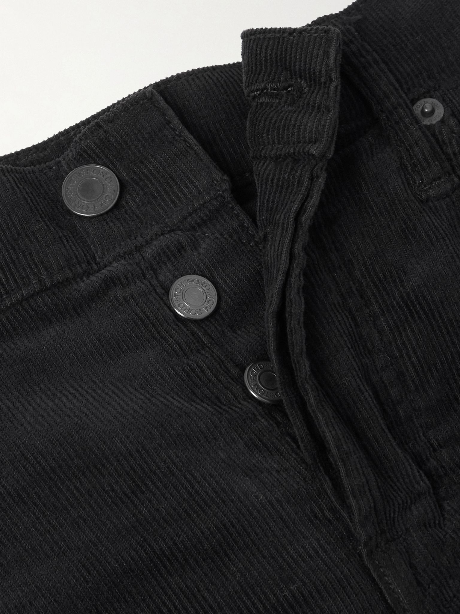 Slim-Fit Straight-Leg Cotton-Blend Corduroy Trousers Black - 5