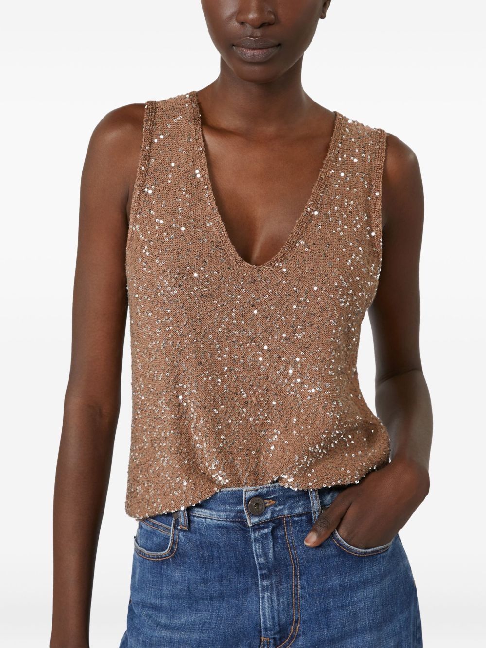 sequin-embellished v-neck top - 3