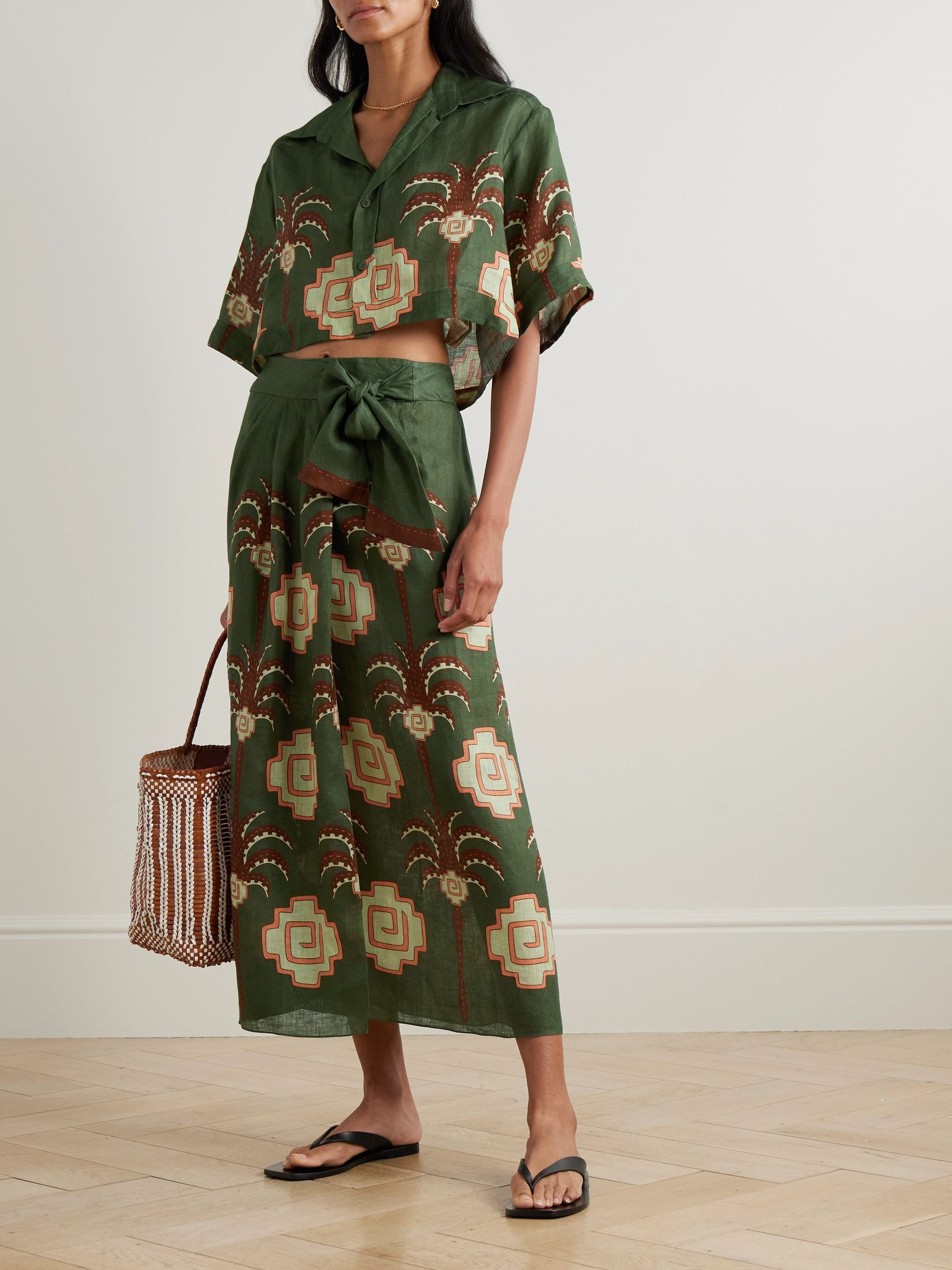 Amazon Echoes printed linen midi wrap skirt Green - 2